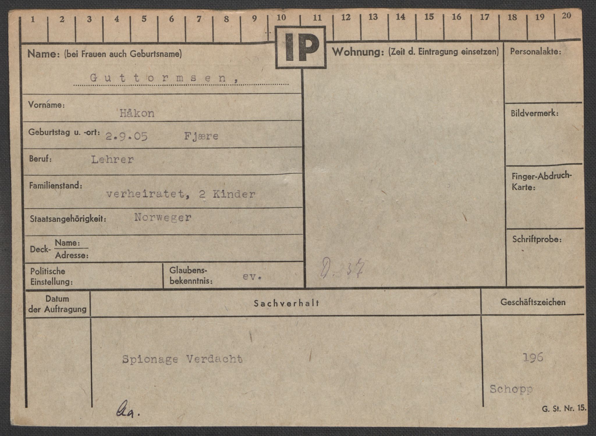 Befehlshaber der Sicherheitspolizei und des SD, AV/RA-RAFA-5969/E/Ea/Eaa/L0003: Register over norske fanger i Møllergata 19: Eng-Hag, 1940-1945, p. 1328