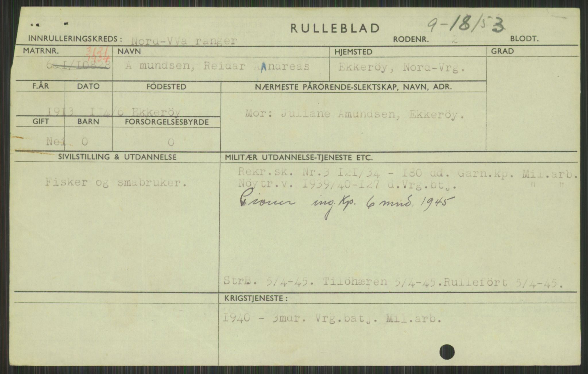 Forsvaret, Varanger bataljon, AV/RA-RAFA-2258/1/D/L0441: Rulleblad for fødte 1913-1917, 1913-1917, p. 13