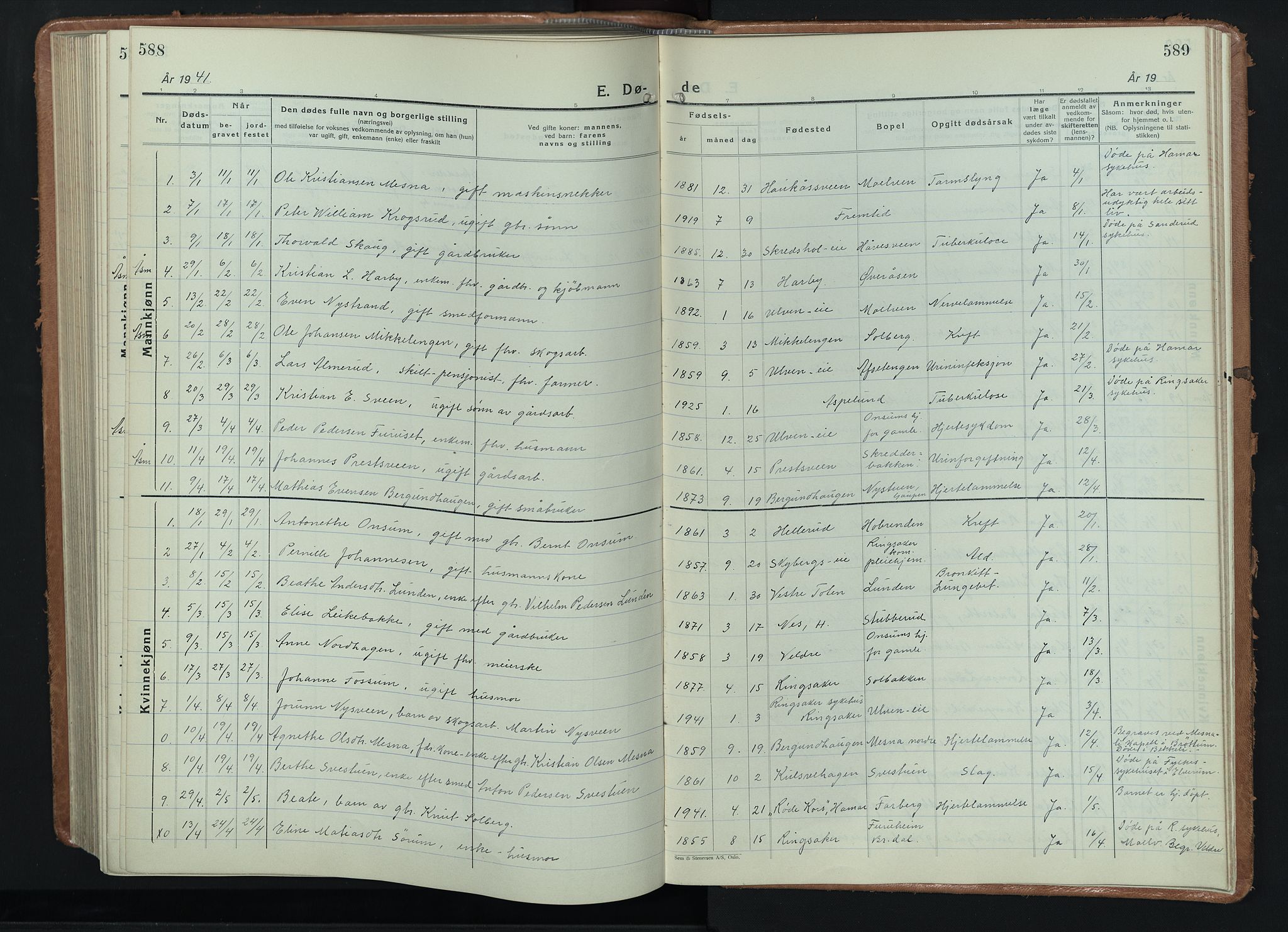 Ringsaker prestekontor, AV/SAH-PREST-014/L/La/L0020: Parish register (copy) no. 20, 1934-1946, p. 588-589