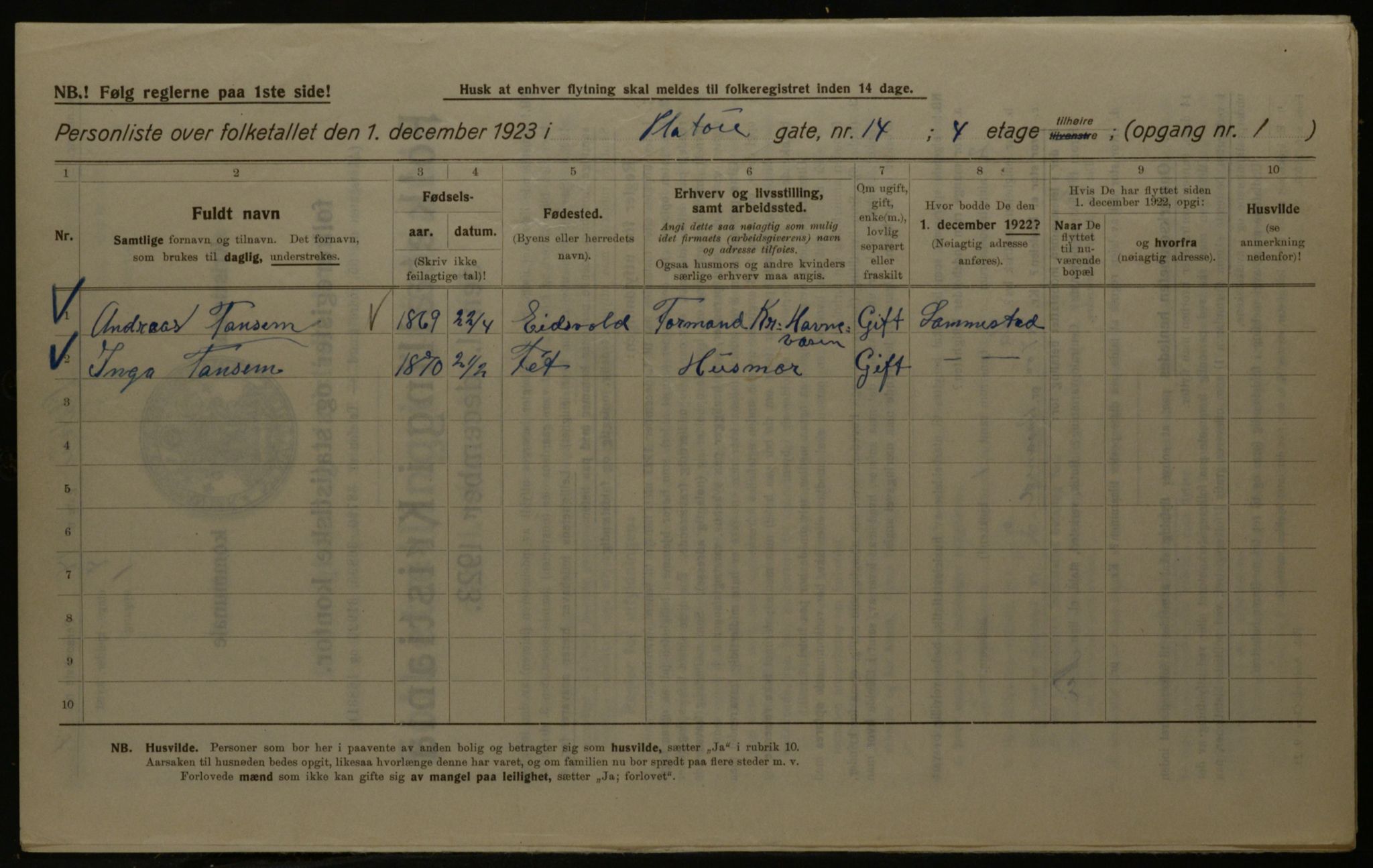 OBA, Municipal Census 1923 for Kristiania, 1923, p. 88834