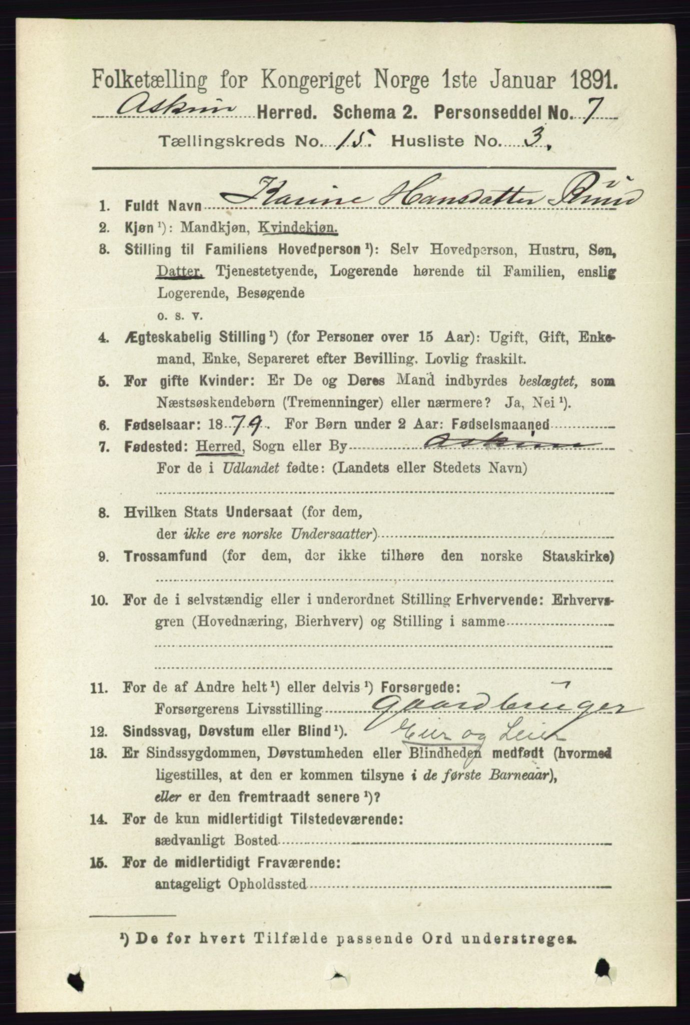 RA, 1891 census for 0124 Askim, 1891, p. 2449