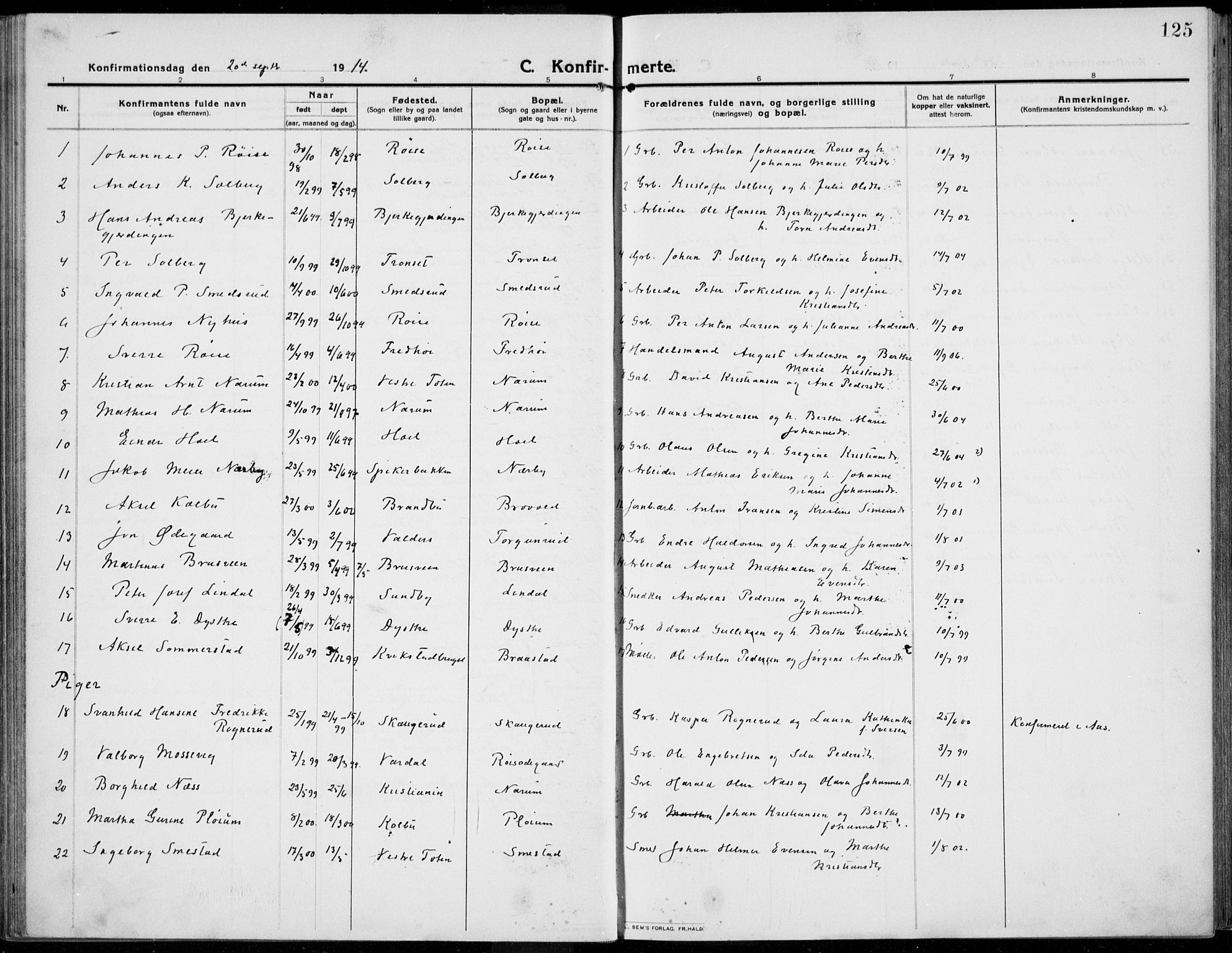 Kolbu prestekontor, SAH/PREST-110/H/Ha/Haa/L0002: Parish register (official) no. 2, 1912-1926, p. 125