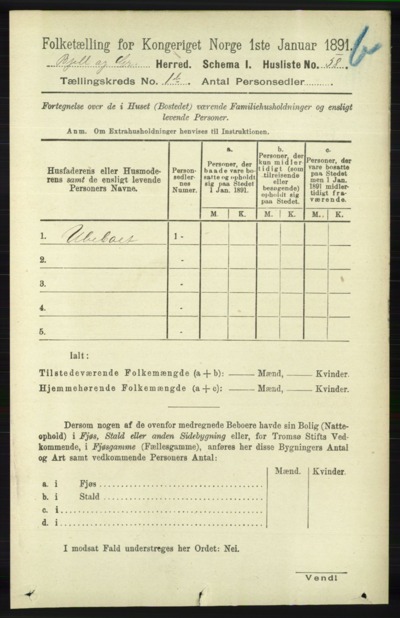 RA, 1891 census for 1024 Bjelland og Grindheim, 1891, p. 771