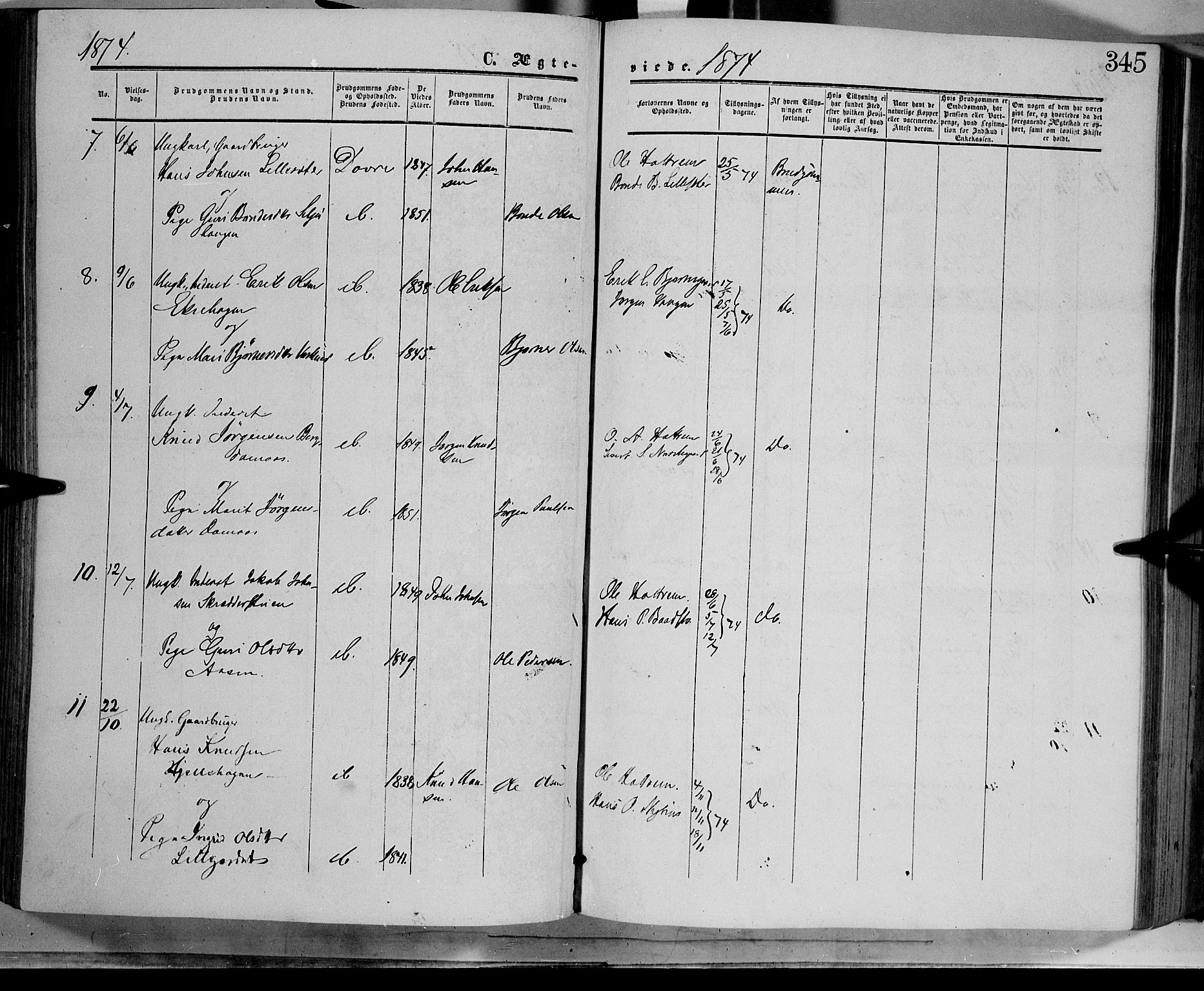Dovre prestekontor, SAH/PREST-066/H/Ha/Haa/L0001: Parish register (official) no. 1, 1854-1878, p. 345