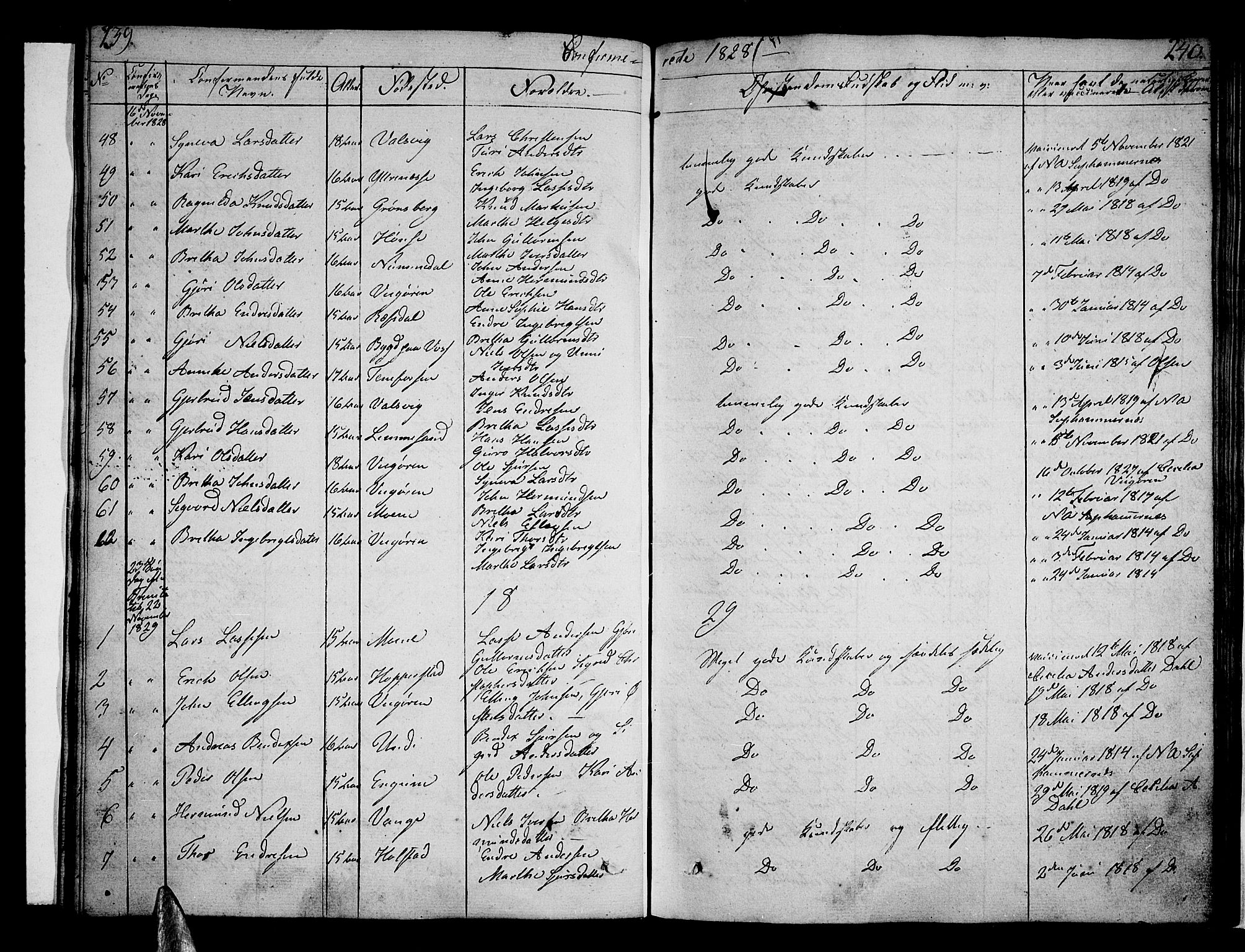 Vik sokneprestembete, SAB/A-81501: Parish register (official) no. A 6, 1821-1831, p. 239-240