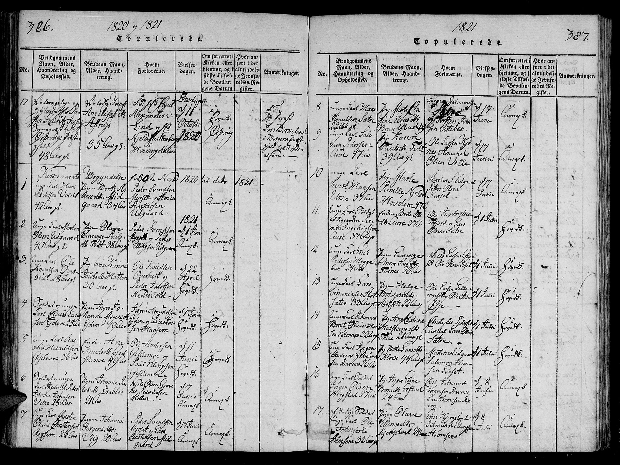 Ministerialprotokoller, klokkerbøker og fødselsregistre - Møre og Romsdal, SAT/A-1454/522/L0310: Parish register (official) no. 522A05, 1816-1832, p. 386-387