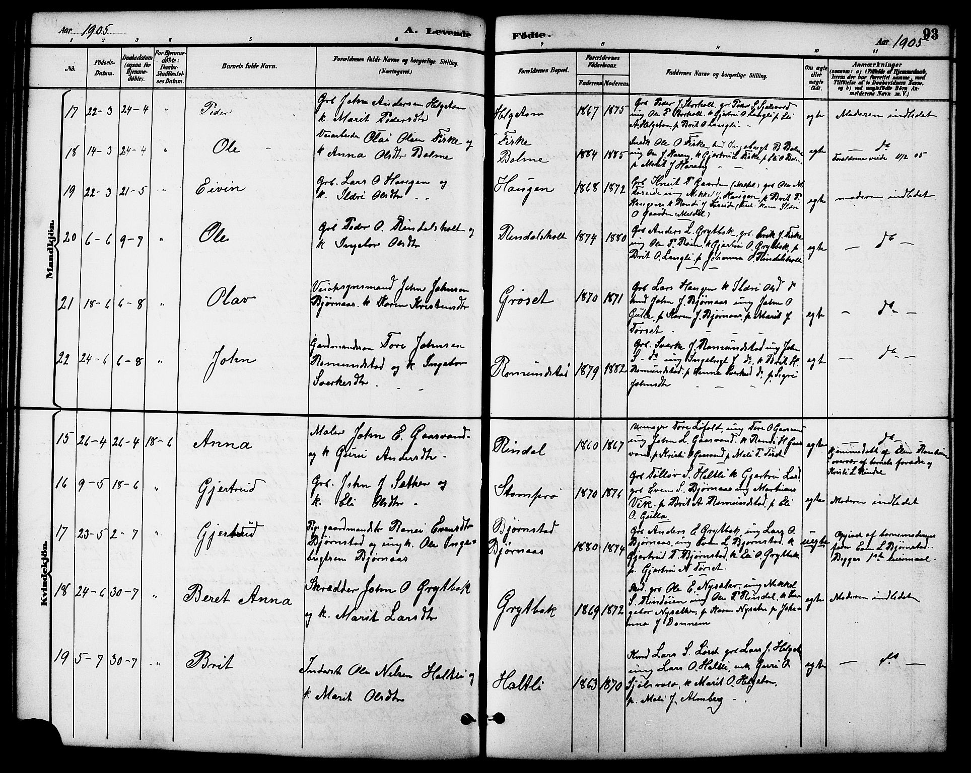 Ministerialprotokoller, klokkerbøker og fødselsregistre - Møre og Romsdal, AV/SAT-A-1454/598/L1078: Parish register (copy) no. 598C03, 1892-1909, p. 93