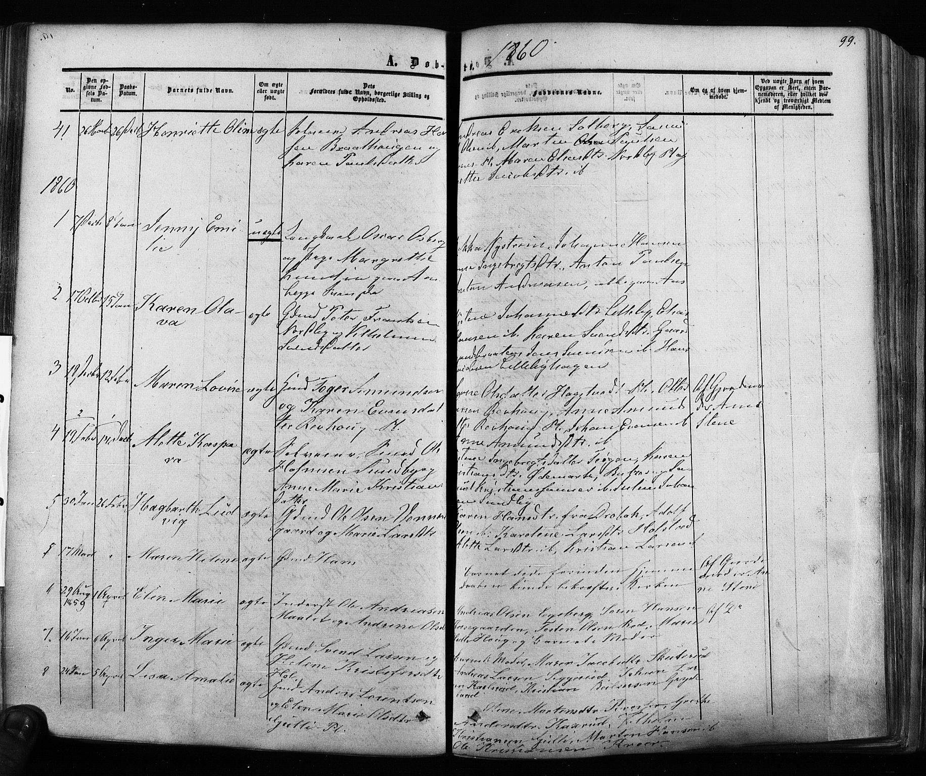 Ås prestekontor Kirkebøker, AV/SAO-A-10894/F/Fa/L0007: Parish register (official) no. I 7, 1854-1870, p. 99