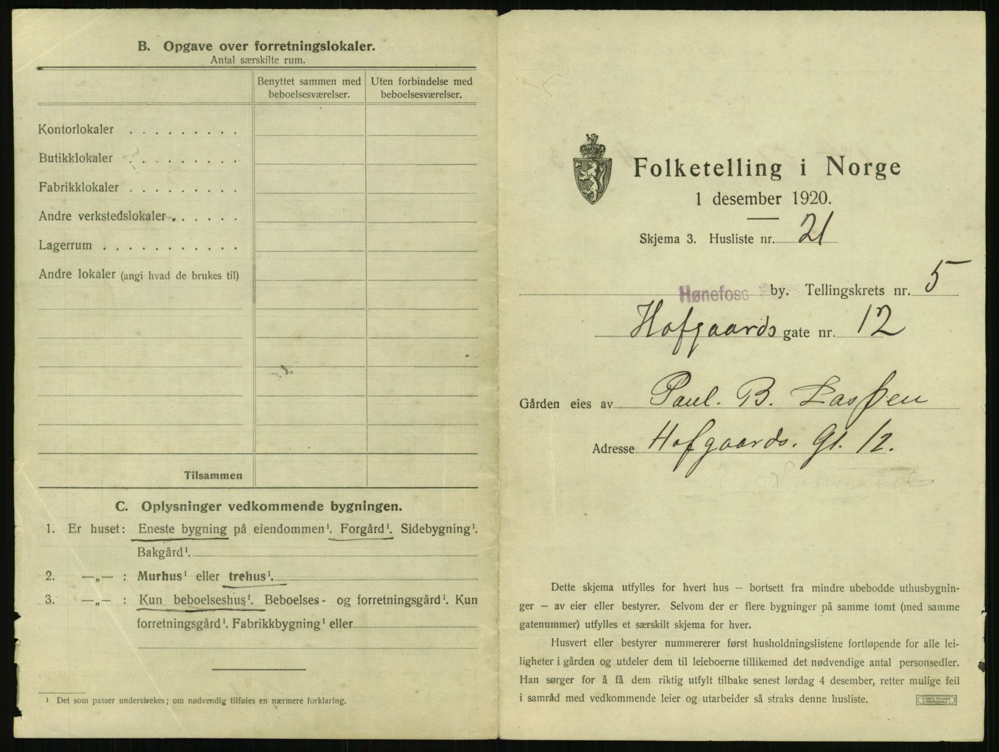 SAKO, 1920 census for Hønefoss, 1920, p. 558