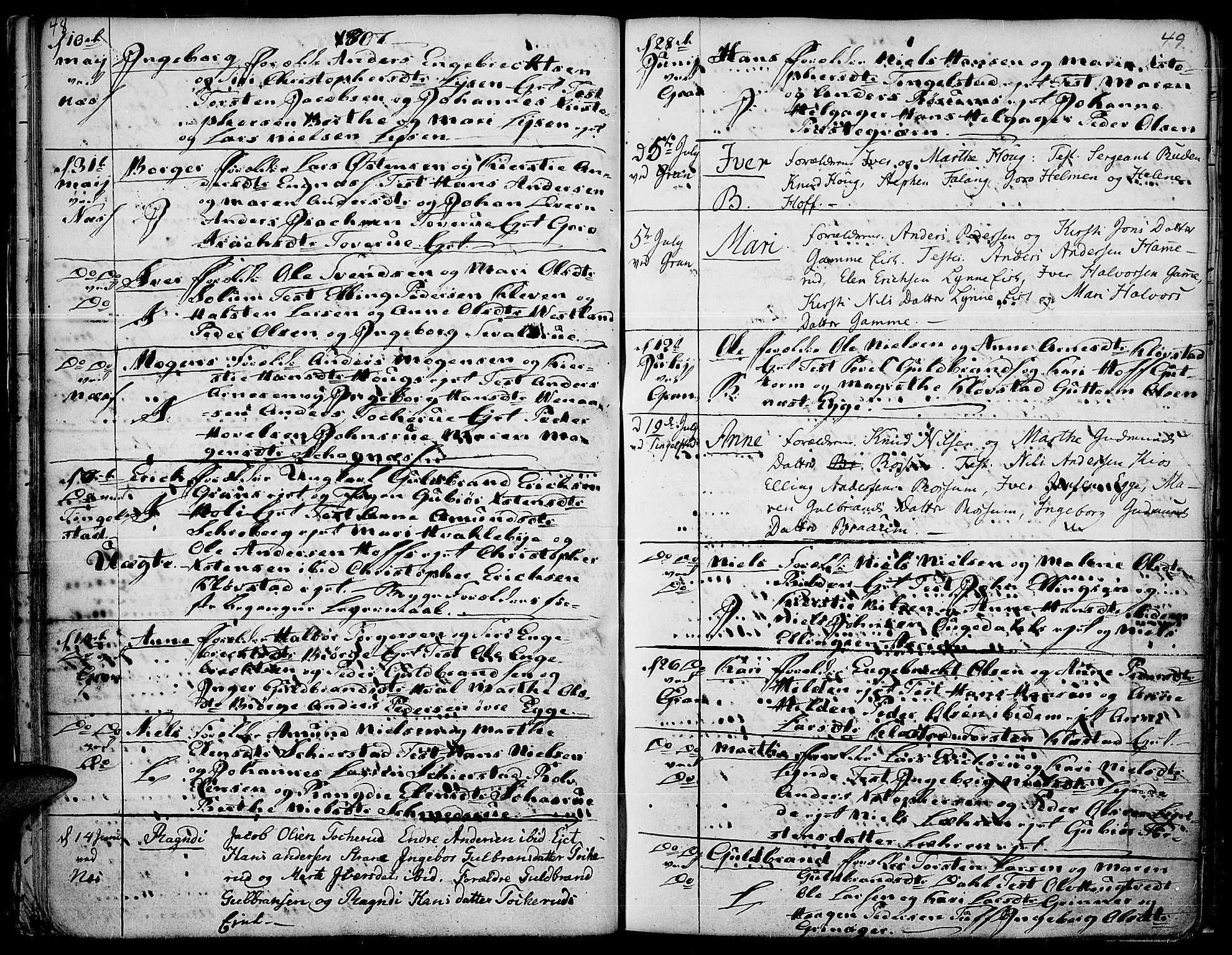 Gran prestekontor, AV/SAH-PREST-112/H/Ha/Haa/L0007: Parish register (official) no. 7, 1804-1815, p. 48-49