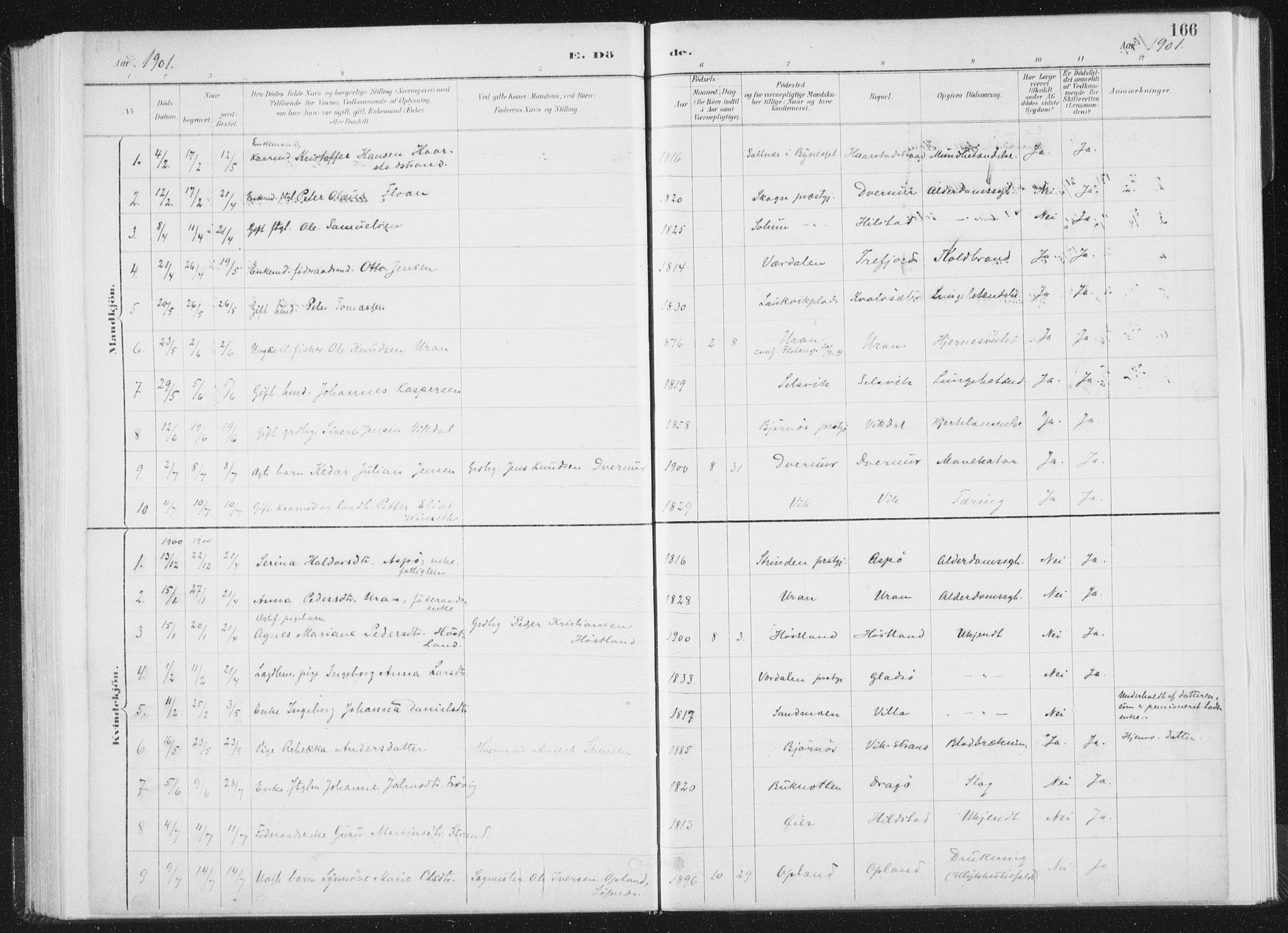 Ministerialprotokoller, klokkerbøker og fødselsregistre - Nord-Trøndelag, SAT/A-1458/771/L0597: Parish register (official) no. 771A04, 1885-1910, p. 166