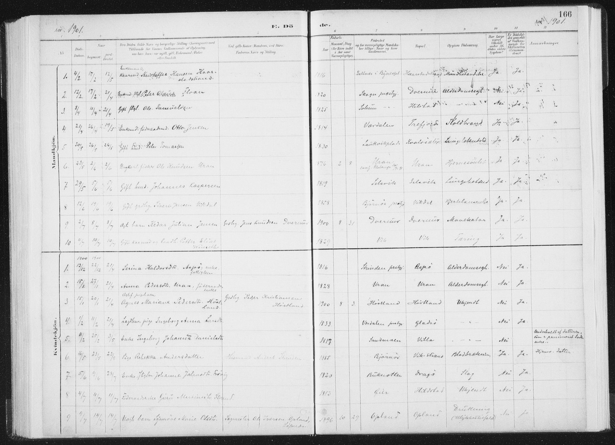 Ministerialprotokoller, klokkerbøker og fødselsregistre - Nord-Trøndelag, AV/SAT-A-1458/771/L0597: Parish register (official) no. 771A04, 1885-1910, p. 166