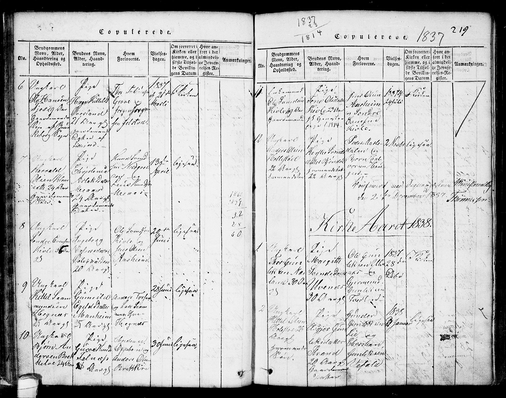 Seljord kirkebøker, SAKO/A-20/G/Ga/L0001: Parish register (copy) no. I 1, 1815-1854, p. 219