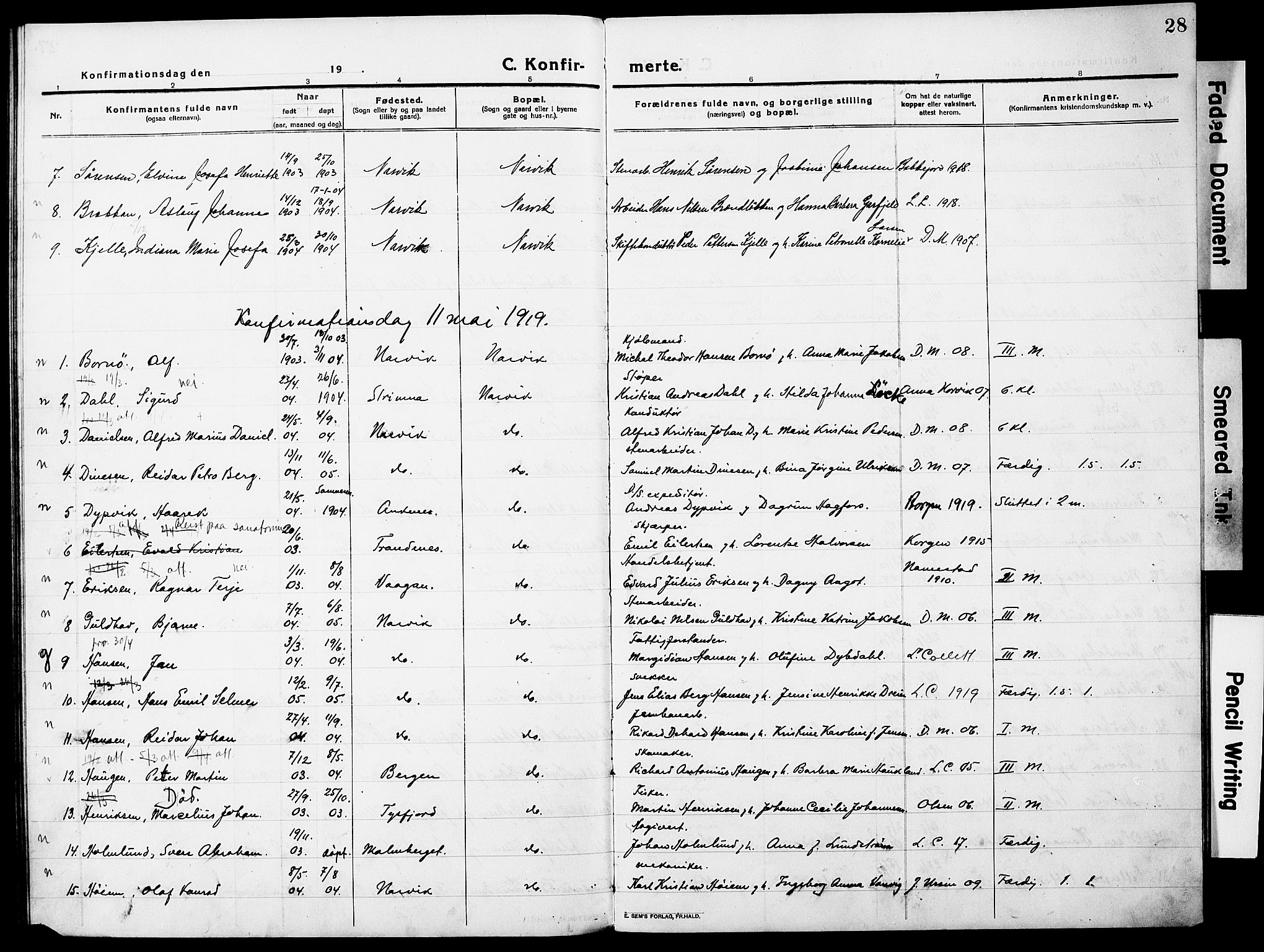 Ministerialprotokoller, klokkerbøker og fødselsregistre - Nordland, AV/SAT-A-1459/871/L0989: Parish register (official) no. 871A05, 1915-1922, p. 28