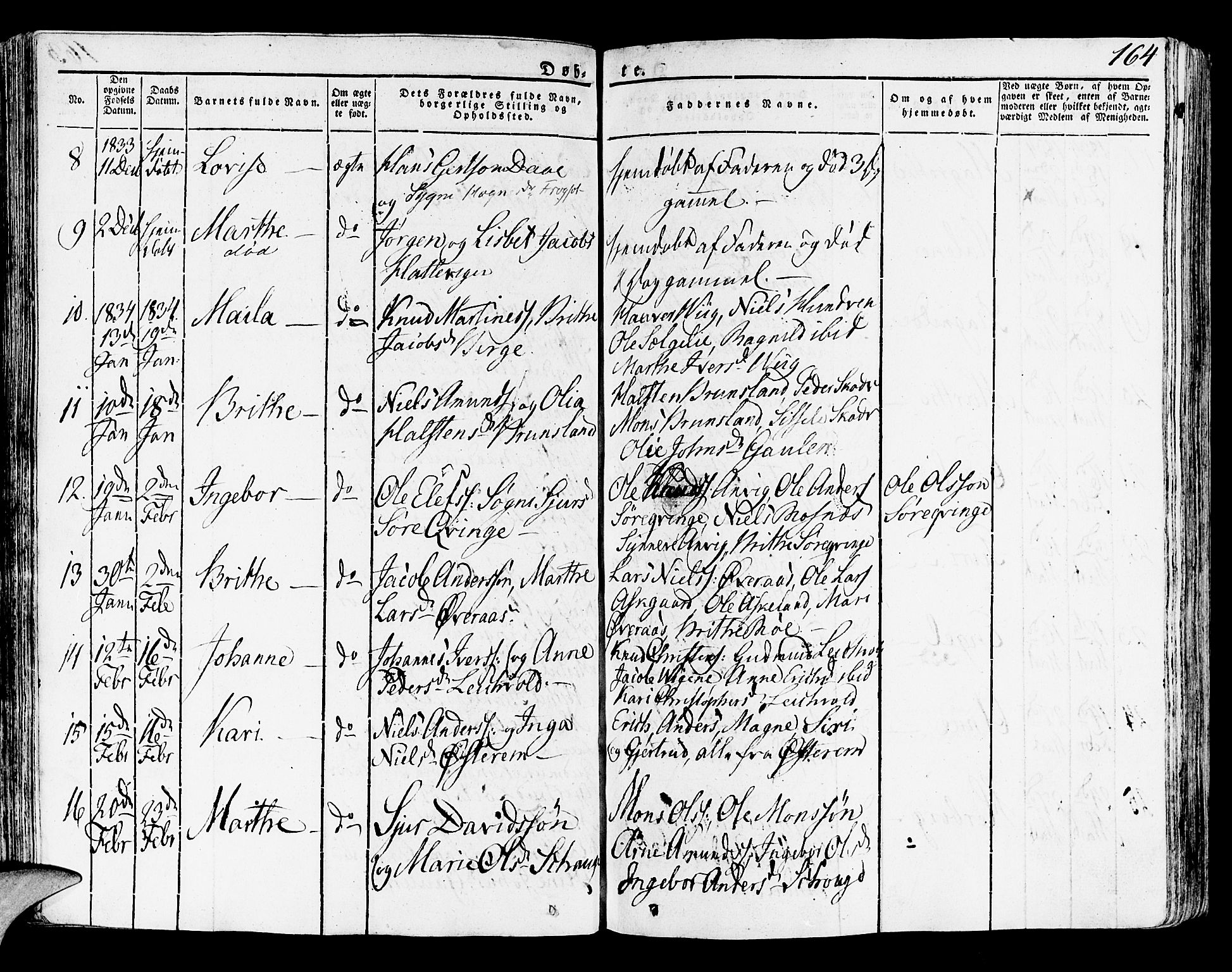 Lindås Sokneprestembete, SAB/A-76701/H/Haa: Parish register (official) no. A 8, 1823-1836, p. 164
