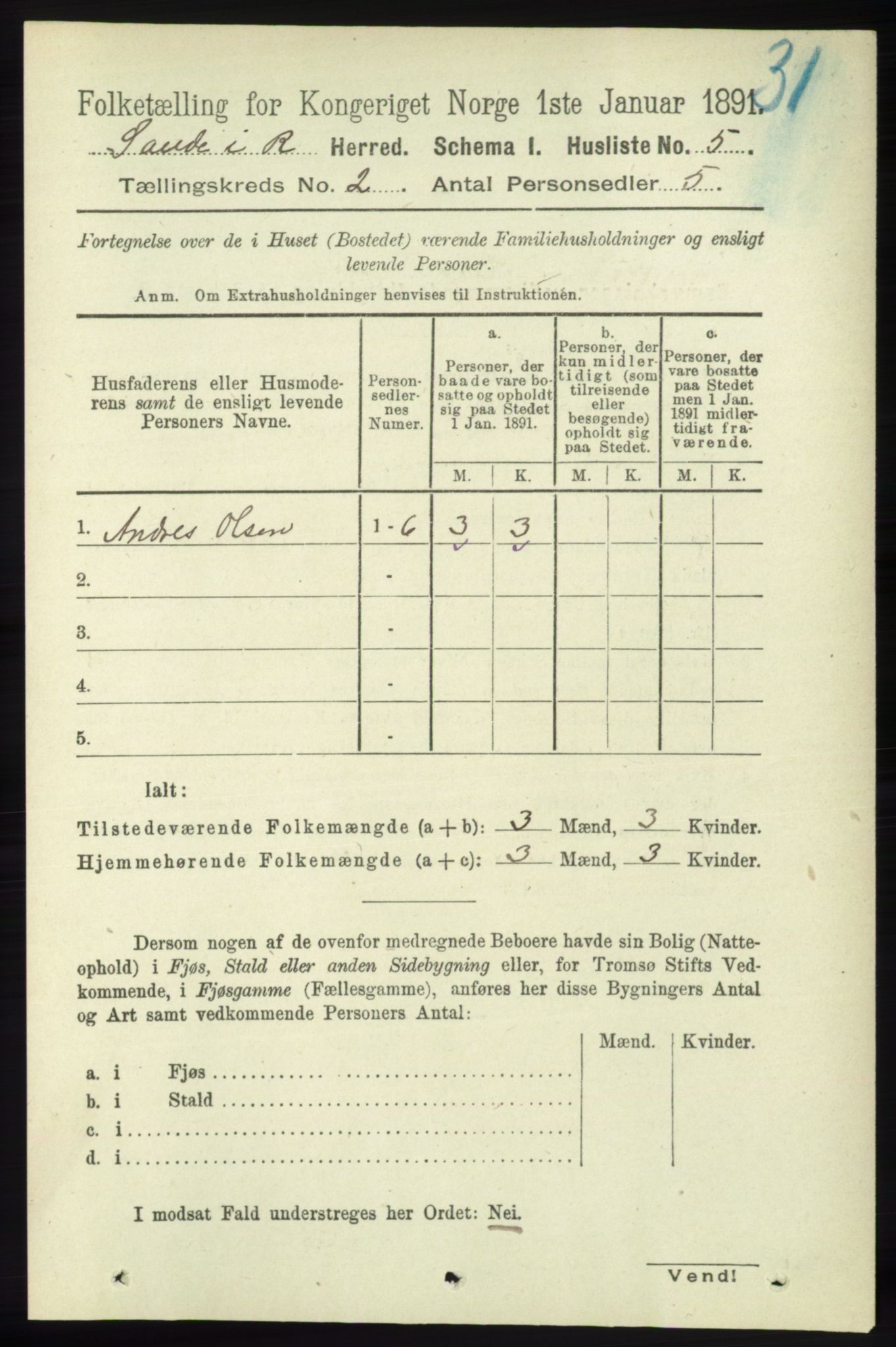 RA, 1891 census for 1135 Sauda, 1891, p. 528