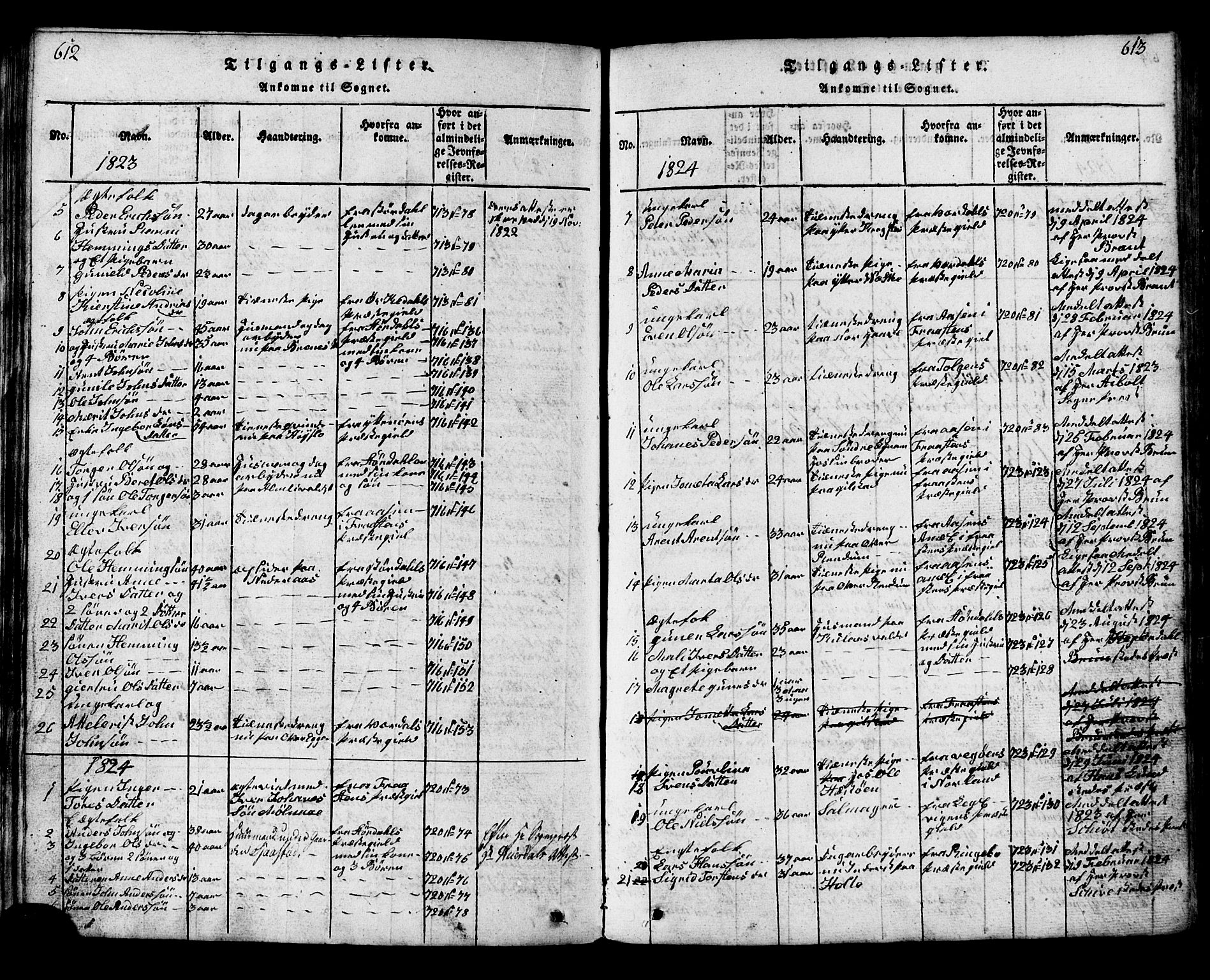 Ministerialprotokoller, klokkerbøker og fødselsregistre - Nord-Trøndelag, SAT/A-1458/717/L0169: Parish register (copy) no. 717C01, 1816-1834, p. 612-613