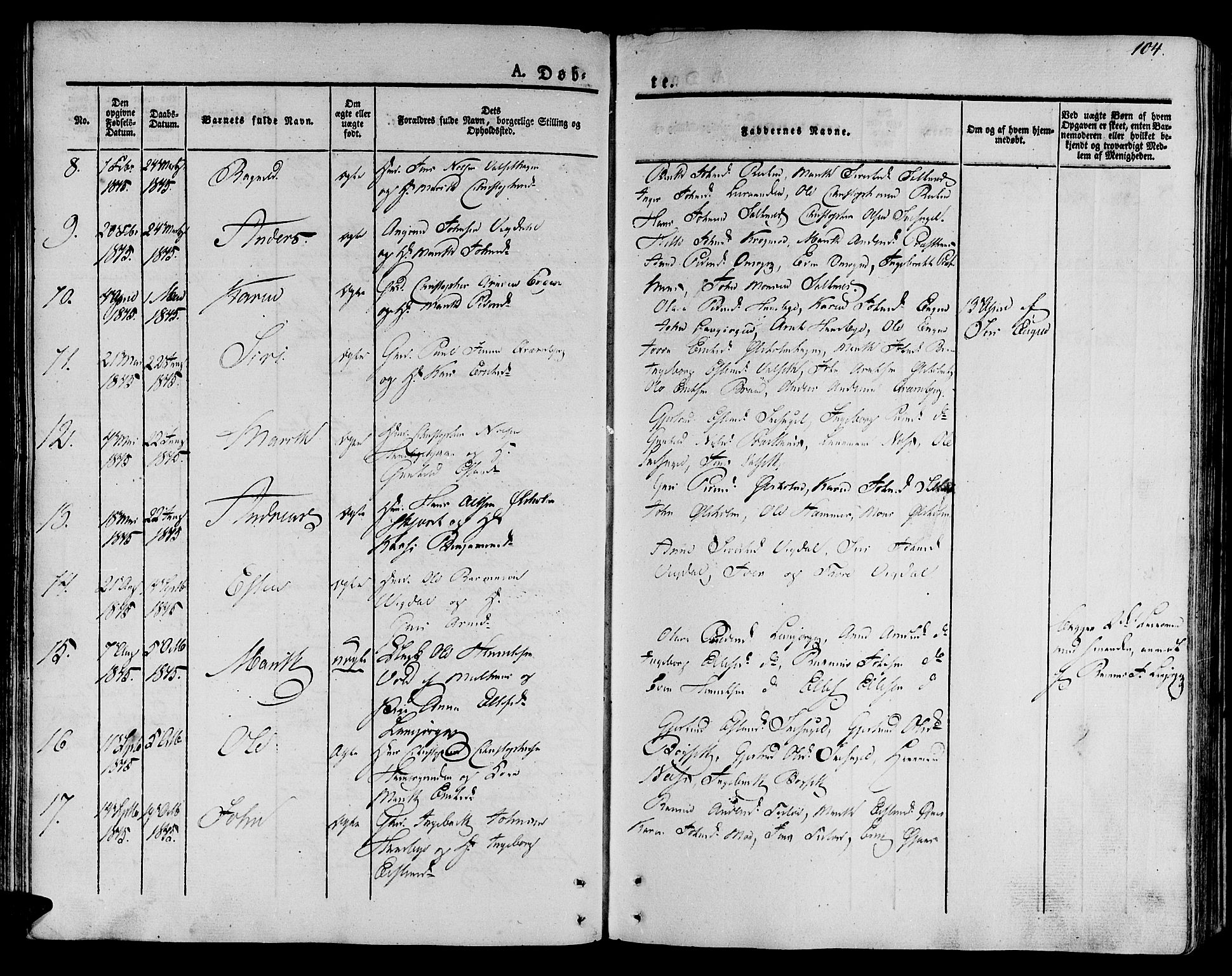 Ministerialprotokoller, klokkerbøker og fødselsregistre - Sør-Trøndelag, SAT/A-1456/612/L0375: Parish register (official) no. 612A07 /2, 1829-1845, p. 104