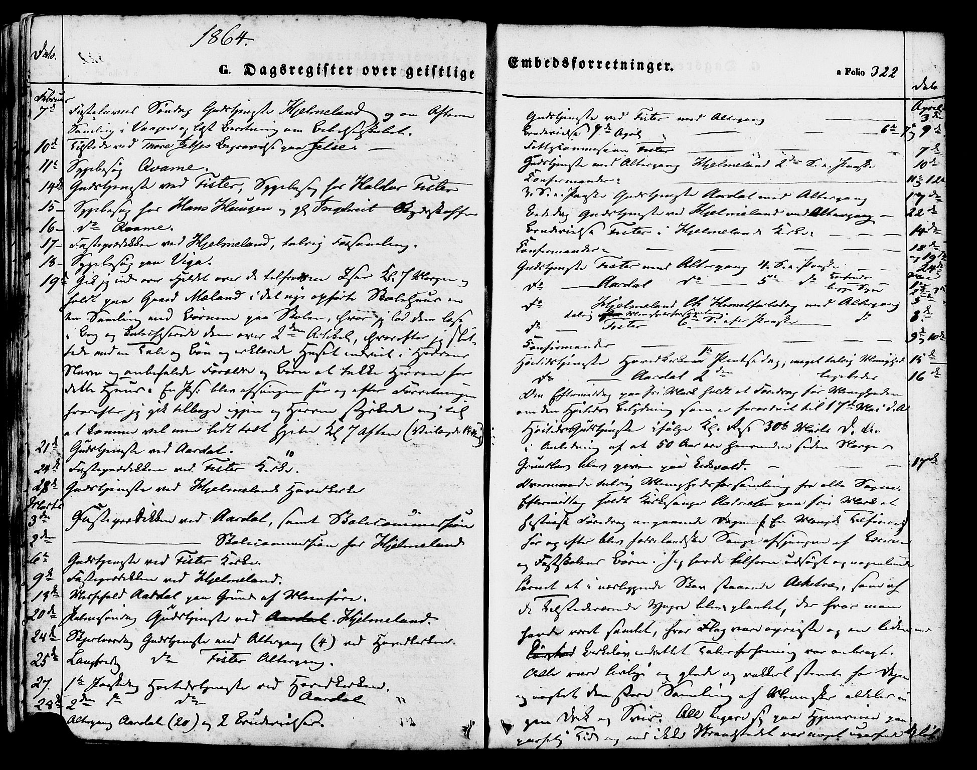 Hjelmeland sokneprestkontor, SAST/A-101843/01/IV/L0011: Parish register (official) no. A 11, 1861-1878, p. 322