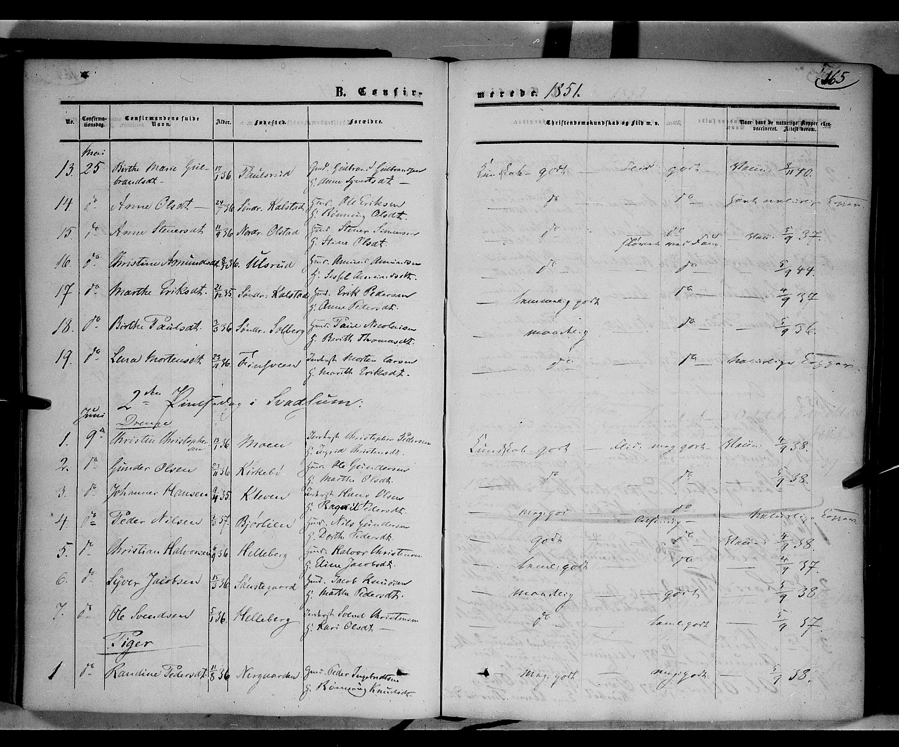 Gausdal prestekontor, SAH/PREST-090/H/Ha/Haa/L0008: Parish register (official) no. 8, 1850-1861, p. 165