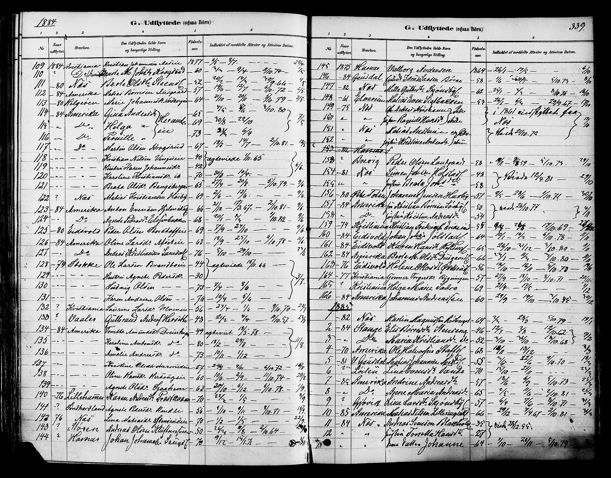 Ringsaker prestekontor, SAH/PREST-014/K/Ka/L0012: Parish register (official) no. 12, 1879-1890, p. 339