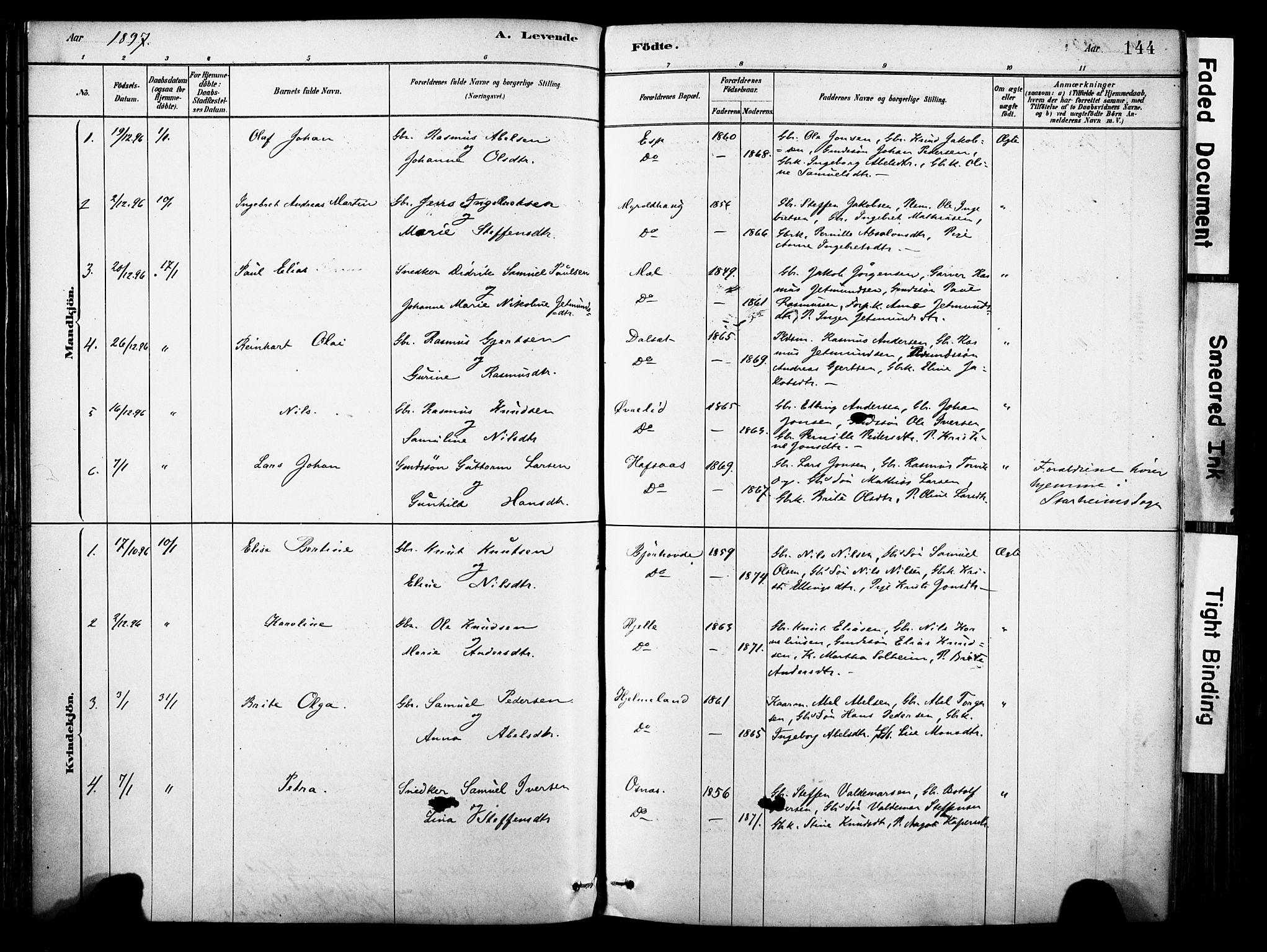 Eid sokneprestembete, SAB/A-82301/H/Haa/Haab/L0001: Parish register (official) no. B 1, 1879-1906, p. 144