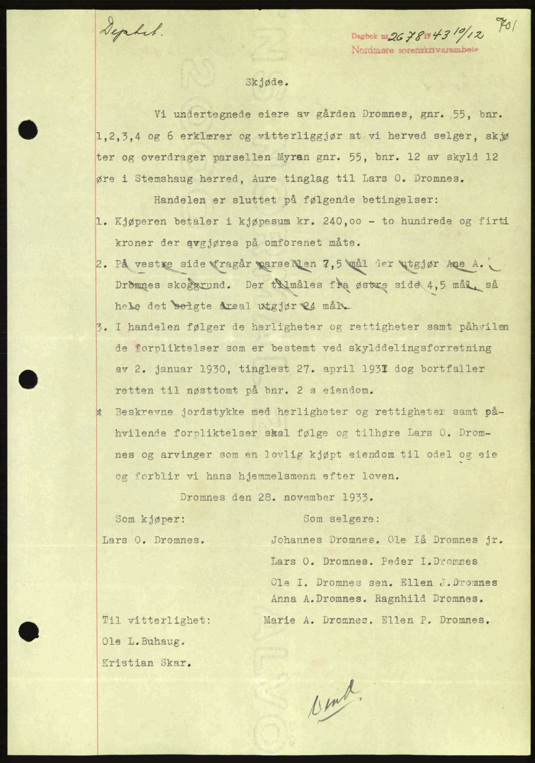 Nordmøre sorenskriveri, SAT/A-4132/1/2/2Ca: Mortgage book no. A96, 1943-1944, Diary no: : 2678/1943