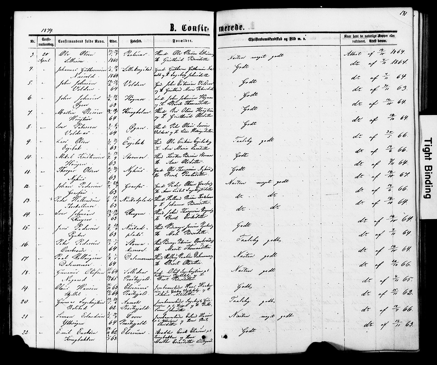 Ministerialprotokoller, klokkerbøker og fødselsregistre - Nord-Trøndelag, SAT/A-1458/706/L0049: Parish register (copy) no. 706C01, 1864-1895, p. 131