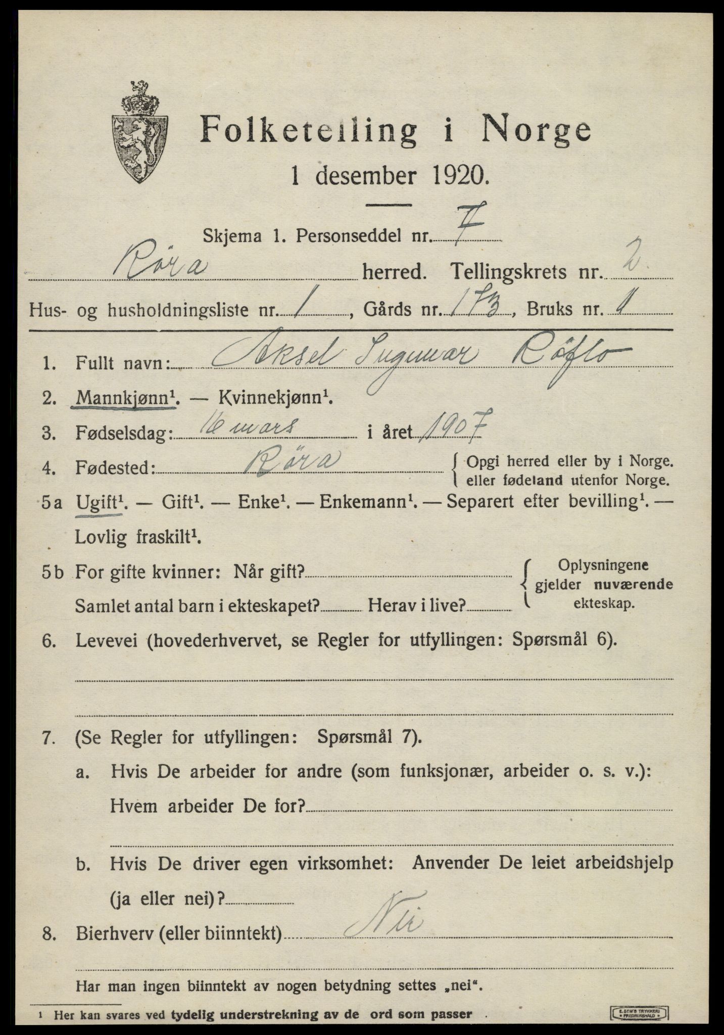 SAT, 1920 census for Røra, 1920, p. 1515