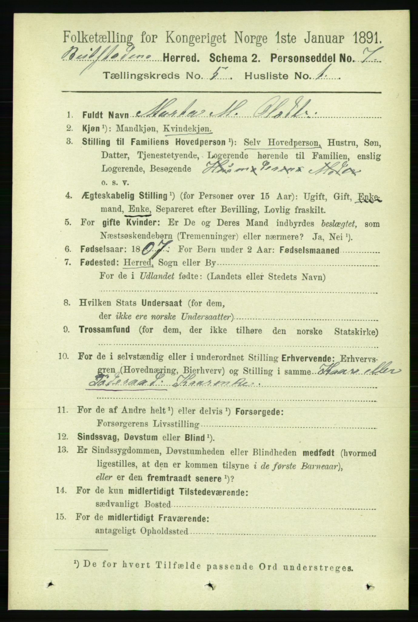 RA, 1891 census for 1727 Beitstad, 1891, p. 1251