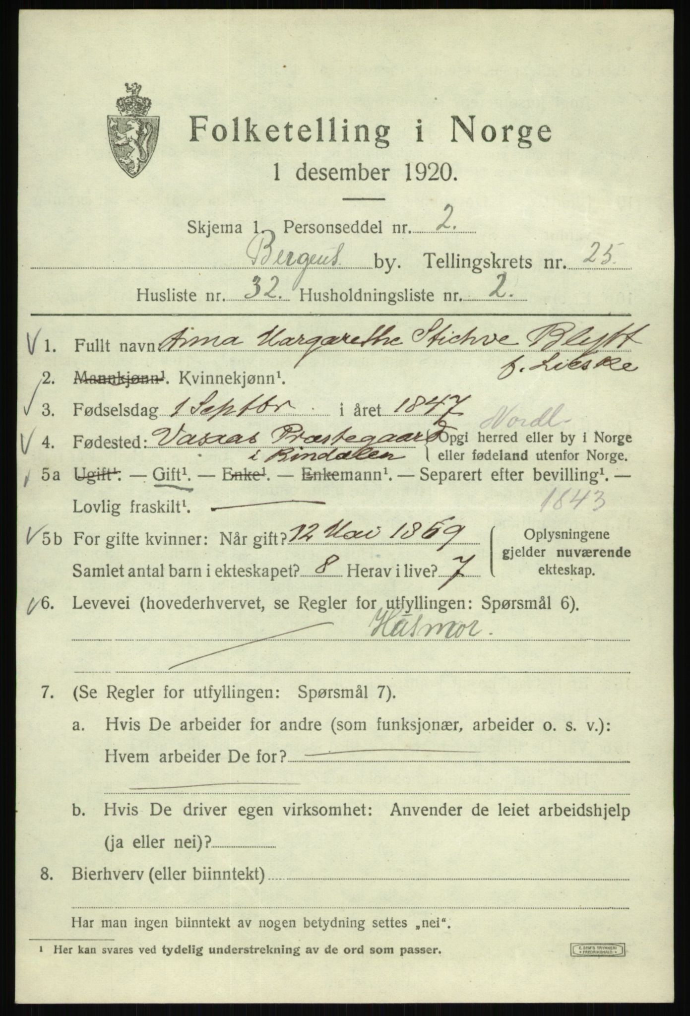 SAB, 1920 census for Bergen, 1920, p. 89579