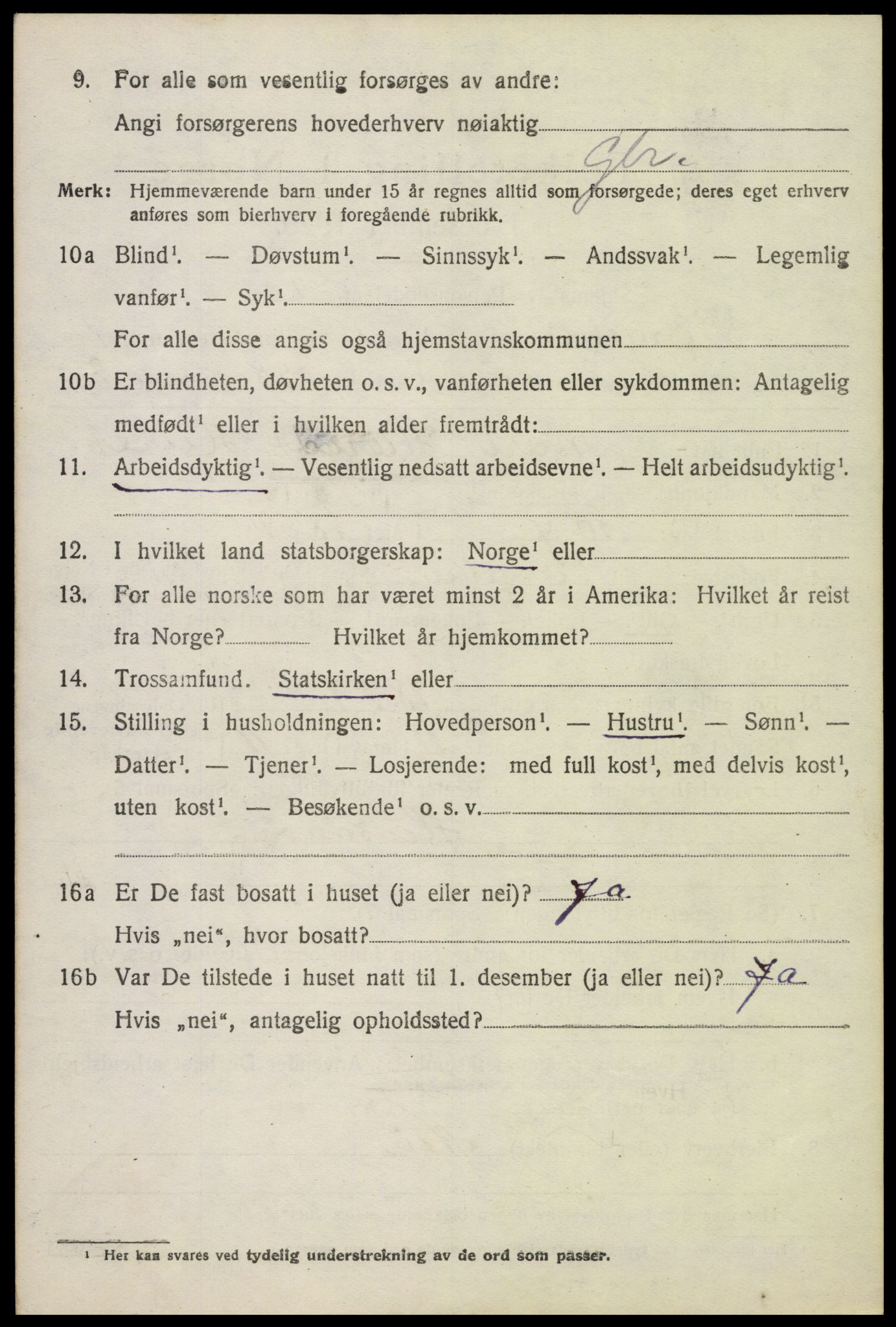 SAH, 1920 census for Ringebu, 1920, p. 10882