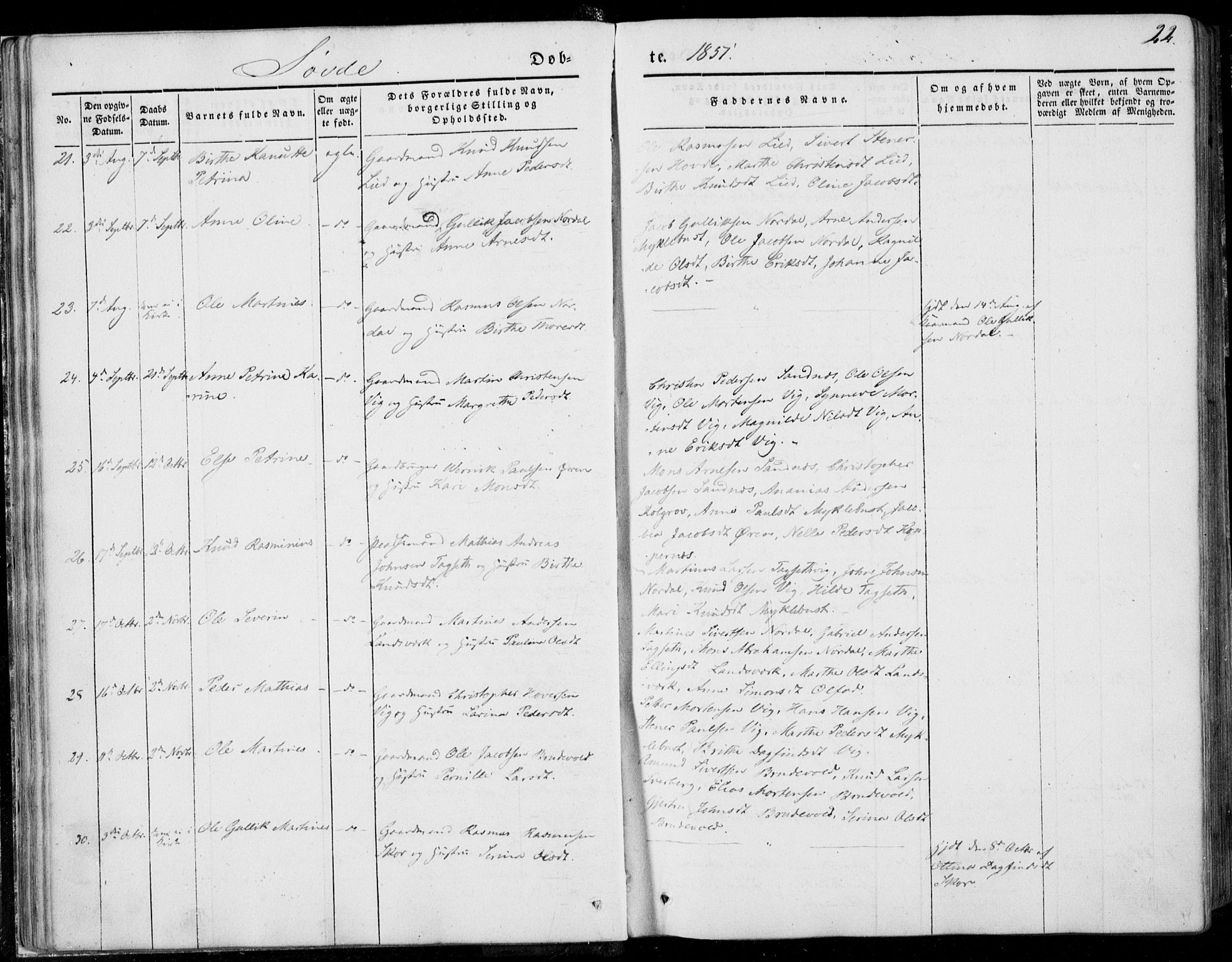 Ministerialprotokoller, klokkerbøker og fødselsregistre - Møre og Romsdal, SAT/A-1454/502/L0023: Parish register (official) no. 502A01, 1844-1873, p. 22