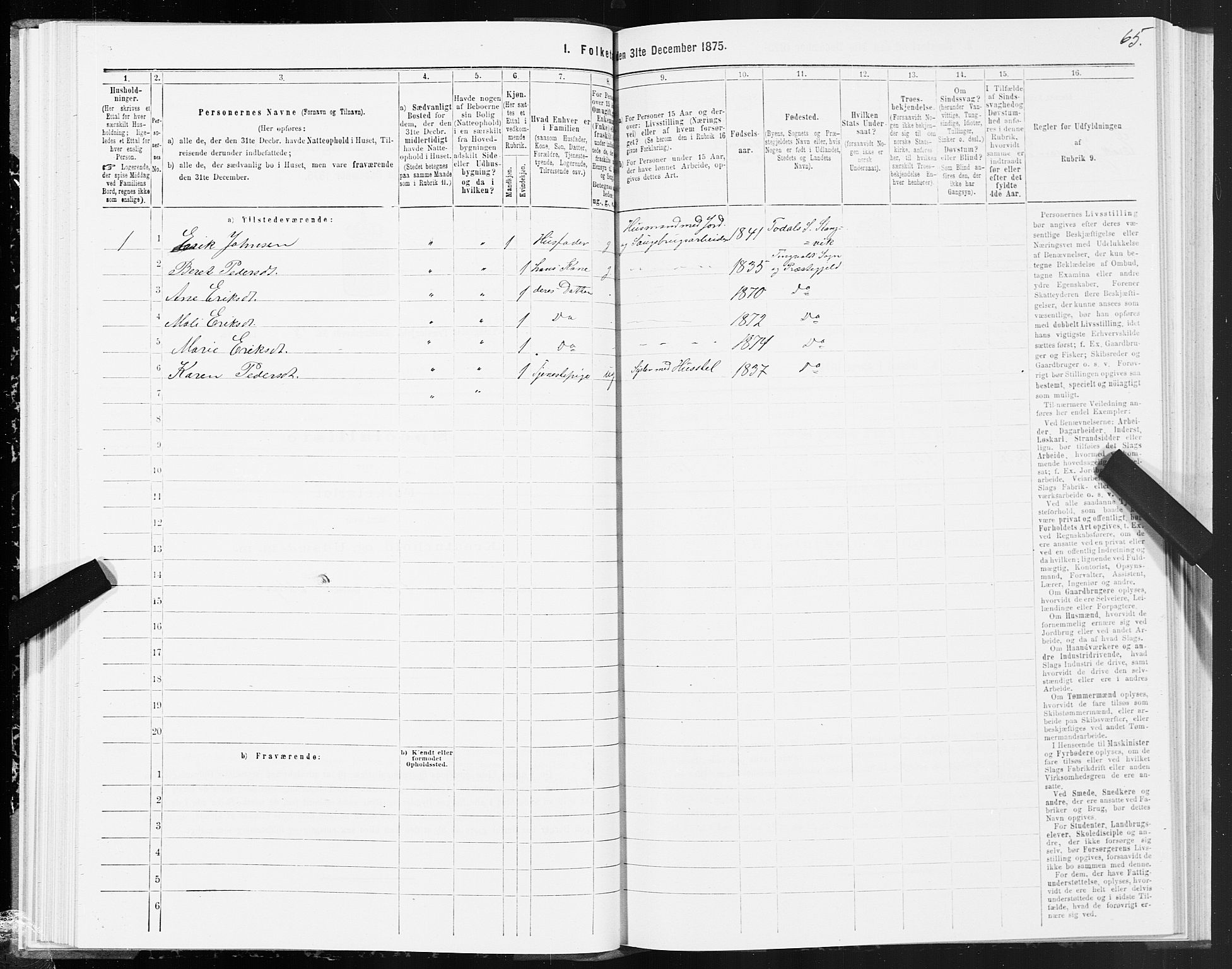 SAT, 1875 census for 1560P Tingvoll, 1875, p. 3065