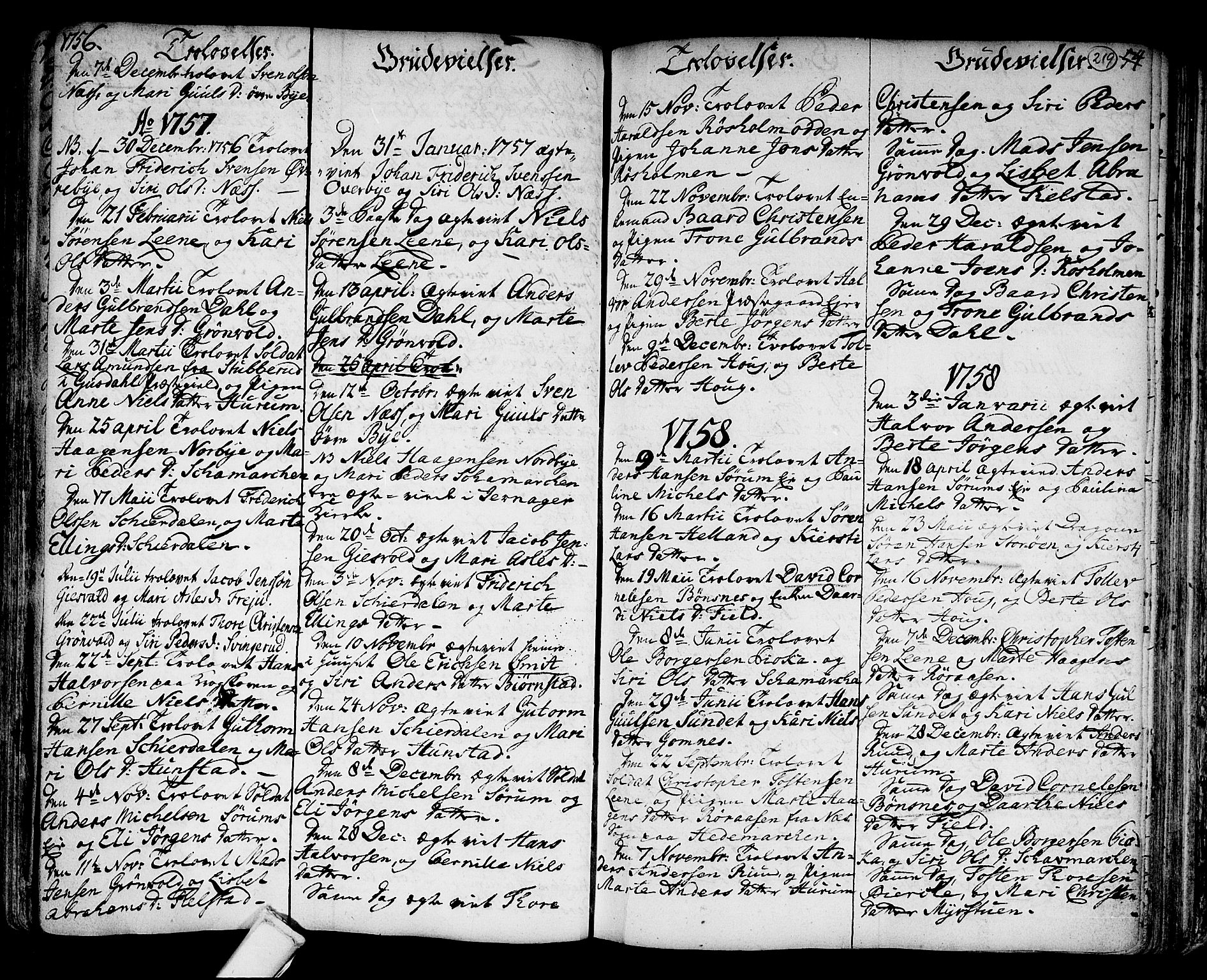 Hole kirkebøker, SAKO/A-228/F/Fa/L0001: Parish register (official) no. I 1, 1716-1765, p. 219