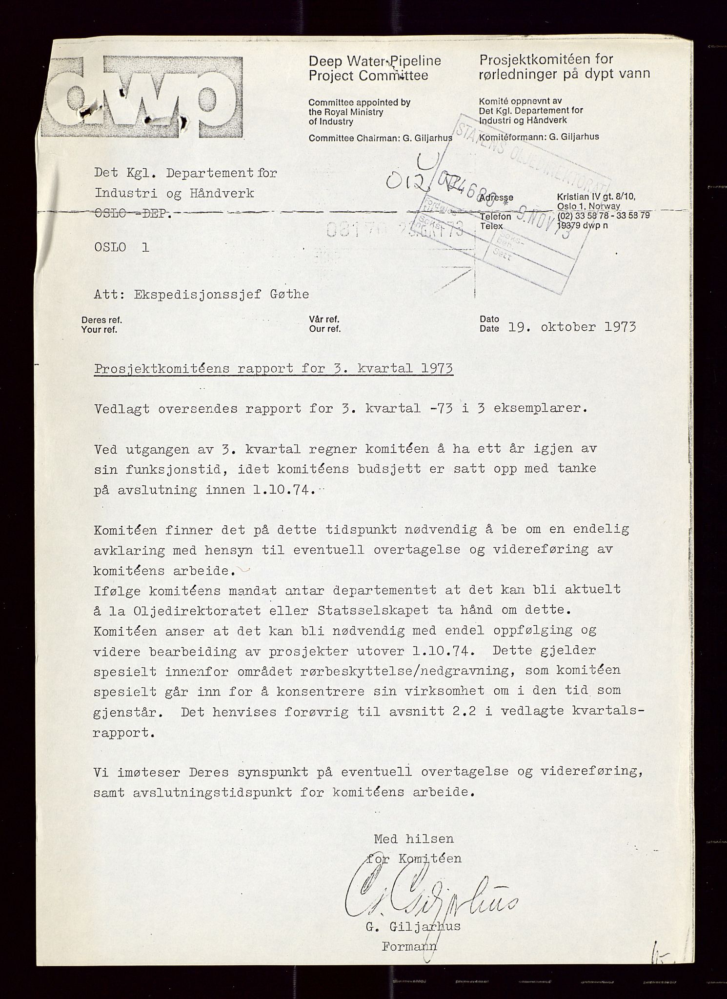 Industridepartementet, Oljekontoret, AV/SAST-A-101348/Di/L0005: DWP, 761 forskning/teknologi, 2 prot. DWP feasibility study, 1972-1975, p. 214