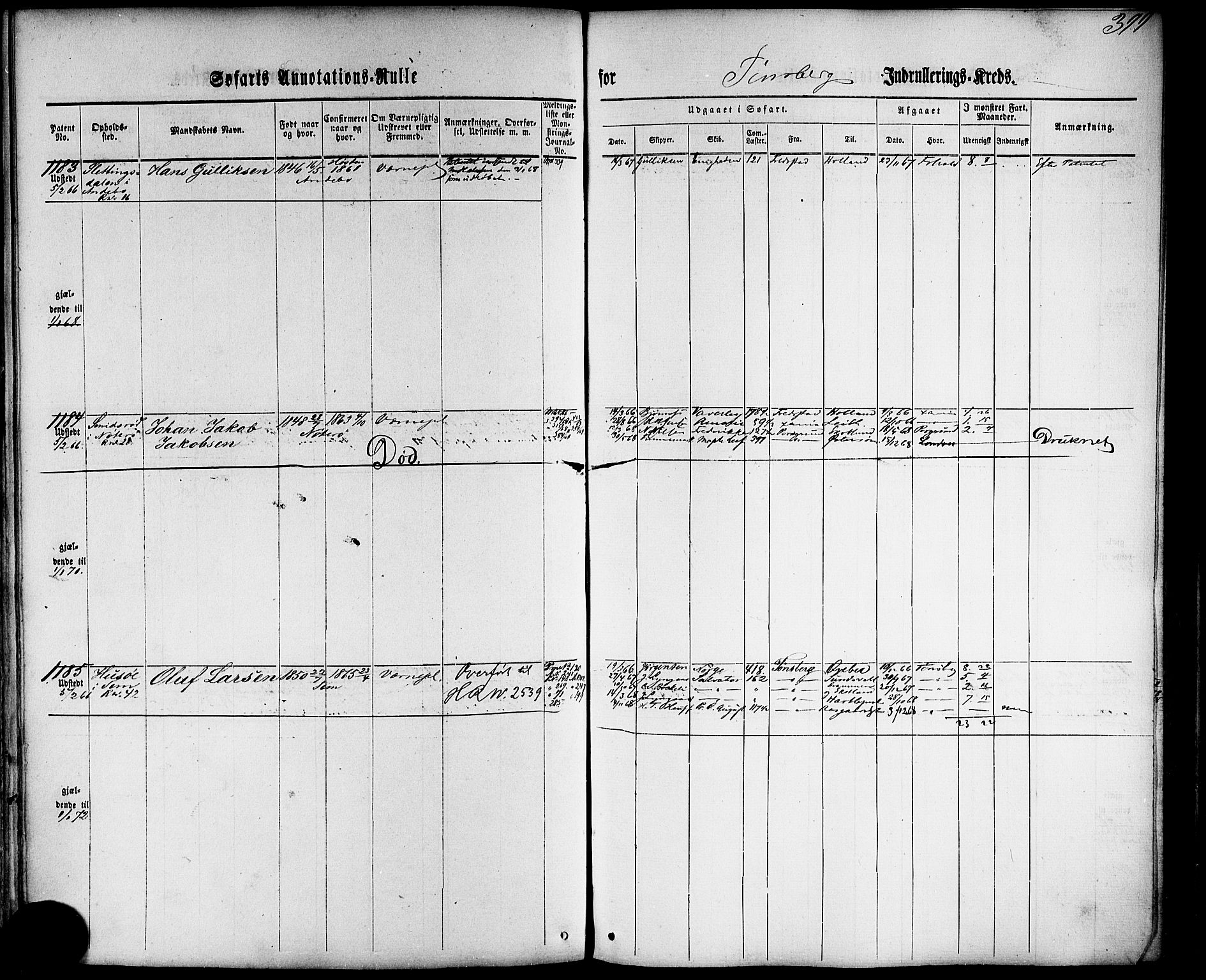 Tønsberg innrulleringskontor, AV/SAKO-A-786/F/Fb/L0001: Annotasjonsrulle Patent nr. 1-1724, 1860-1868, p. 418