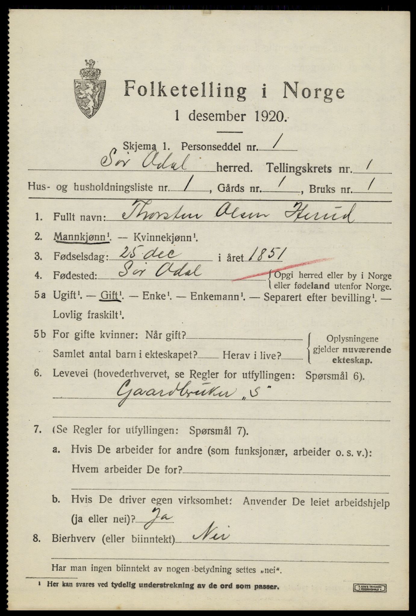 SAH, 1920 census for Sør-Odal, 1920, p. 2525