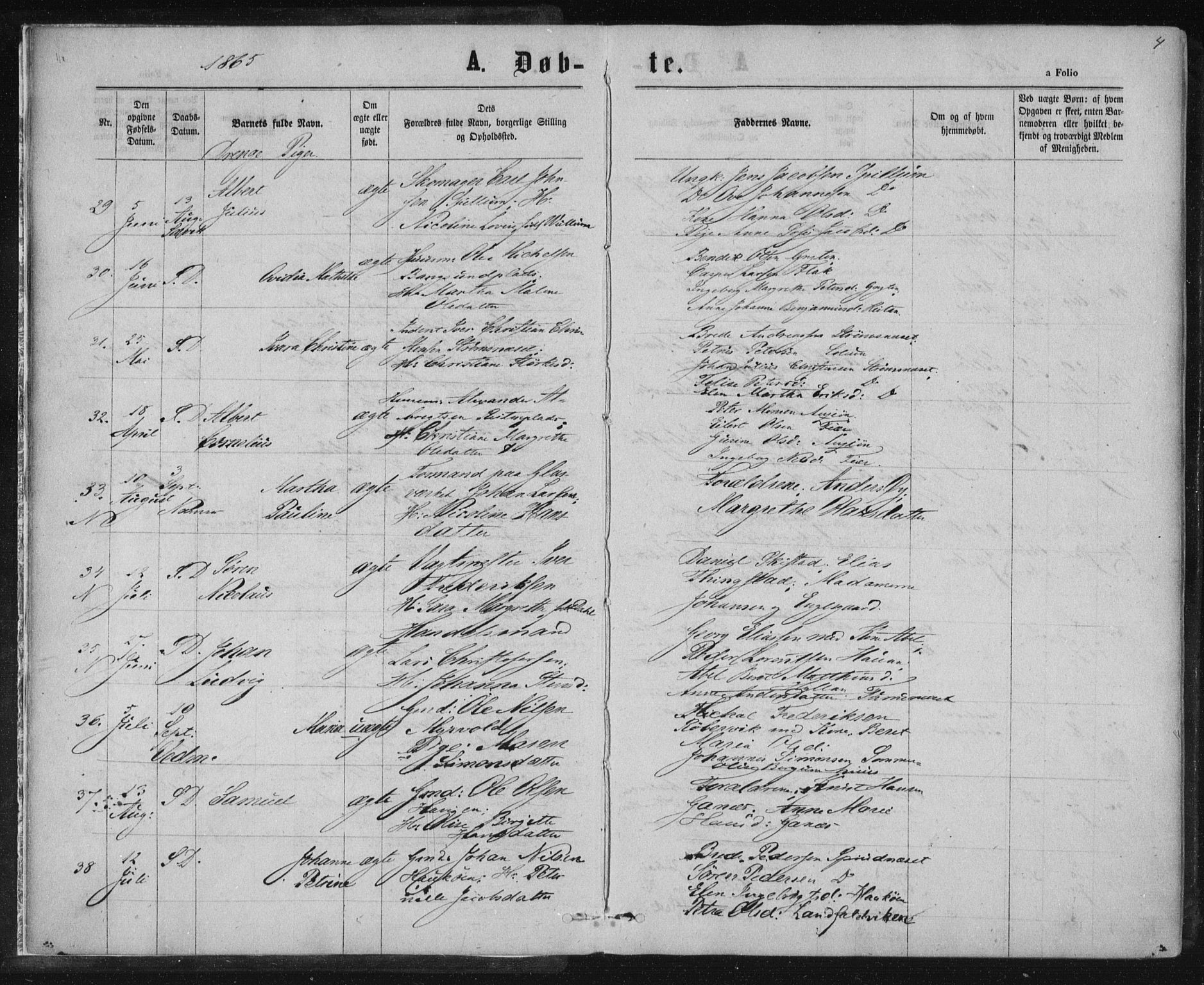 Ministerialprotokoller, klokkerbøker og fødselsregistre - Nord-Trøndelag, AV/SAT-A-1458/768/L0570: Parish register (official) no. 768A05, 1865-1874, p. 4