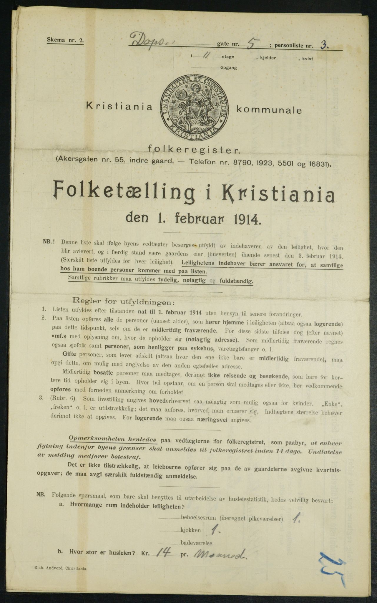 OBA, Municipal Census 1914 for Kristiania, 1914, p. 16054