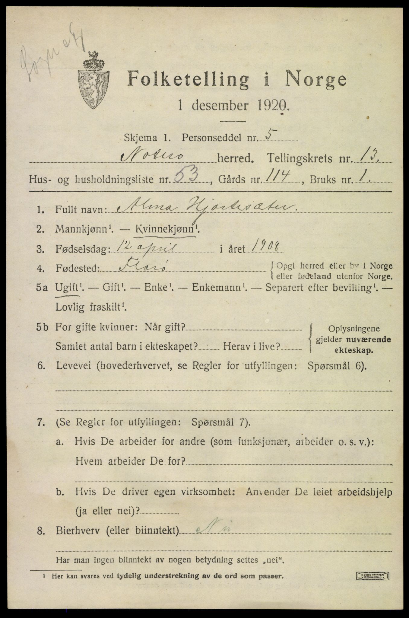SAKO, 1920 census for Nøtterøy, 1920, p. 15743