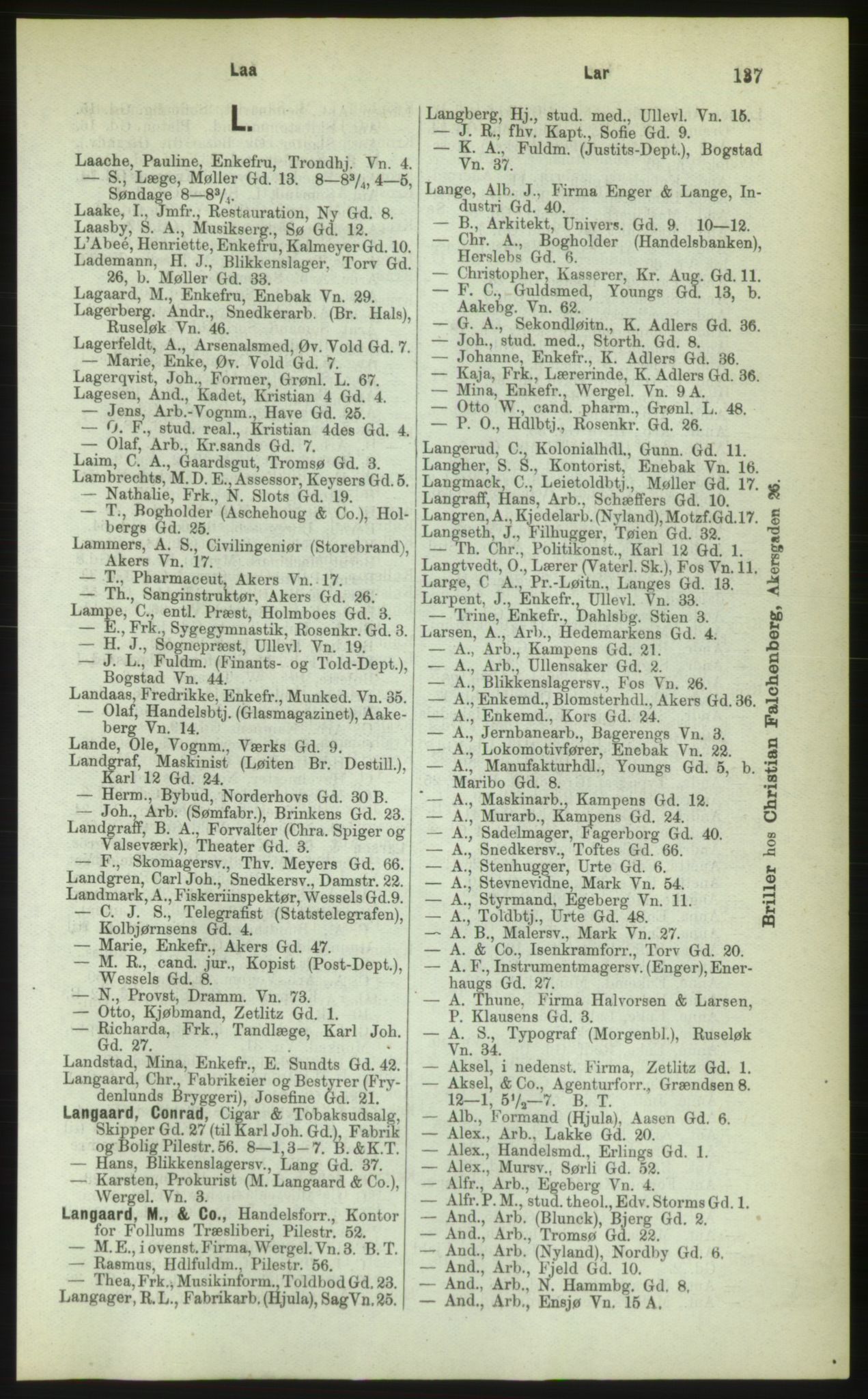 Kristiania/Oslo adressebok, PUBL/-, 1883, p. 137