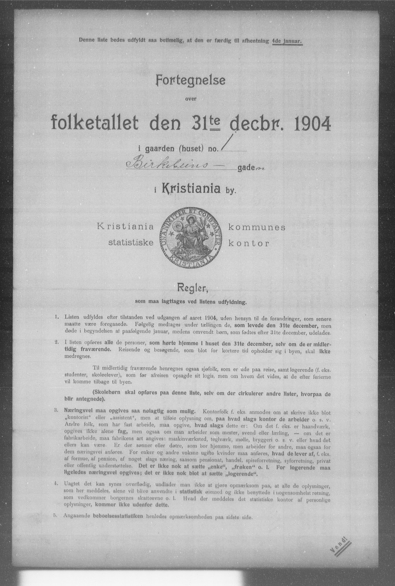 OBA, Municipal Census 1904 for Kristiania, 1904, p. 1091