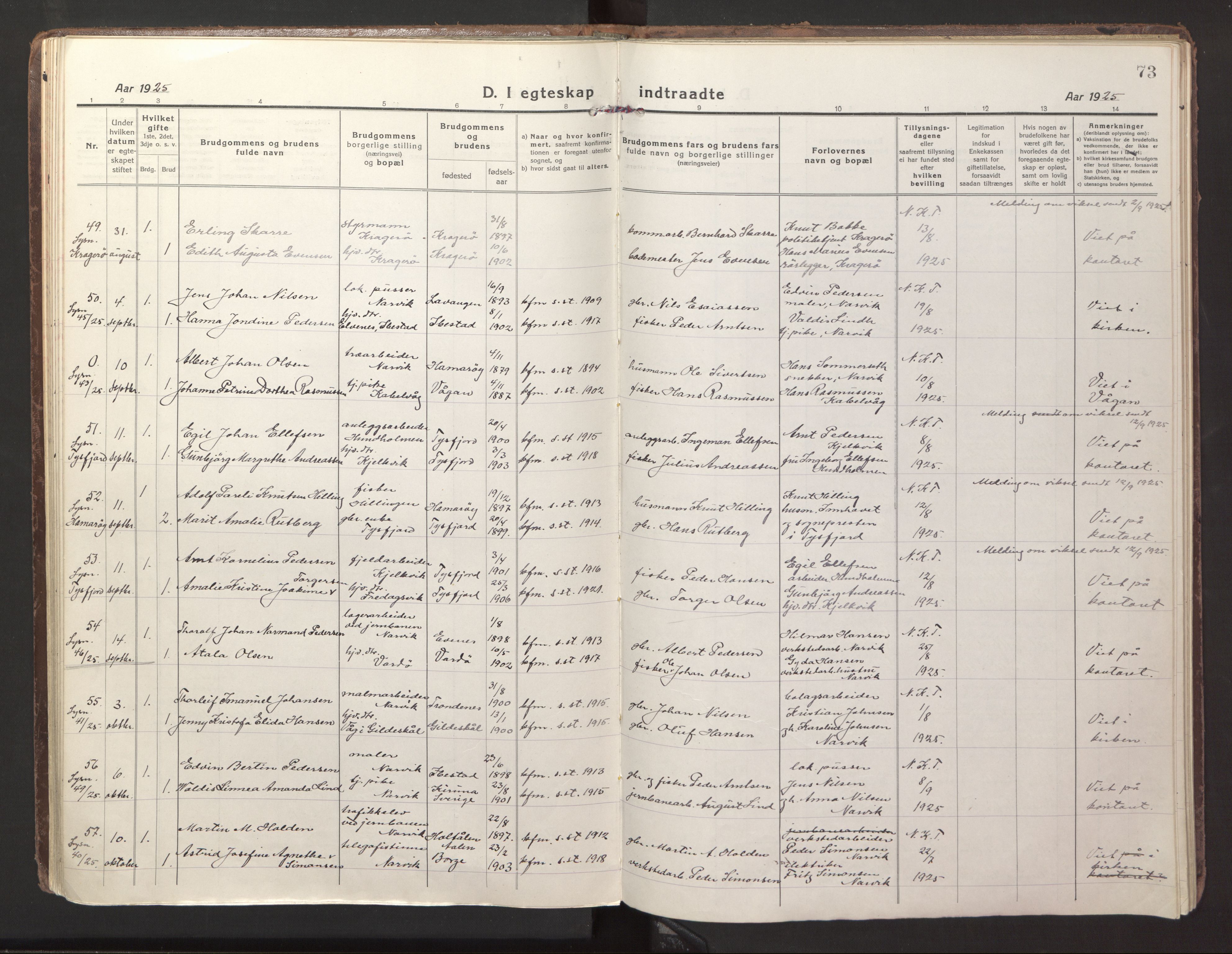 Ministerialprotokoller, klokkerbøker og fødselsregistre - Nordland, AV/SAT-A-1459/871/L1002: Parish register (official) no. 871A18, 1917-1926, p. 73