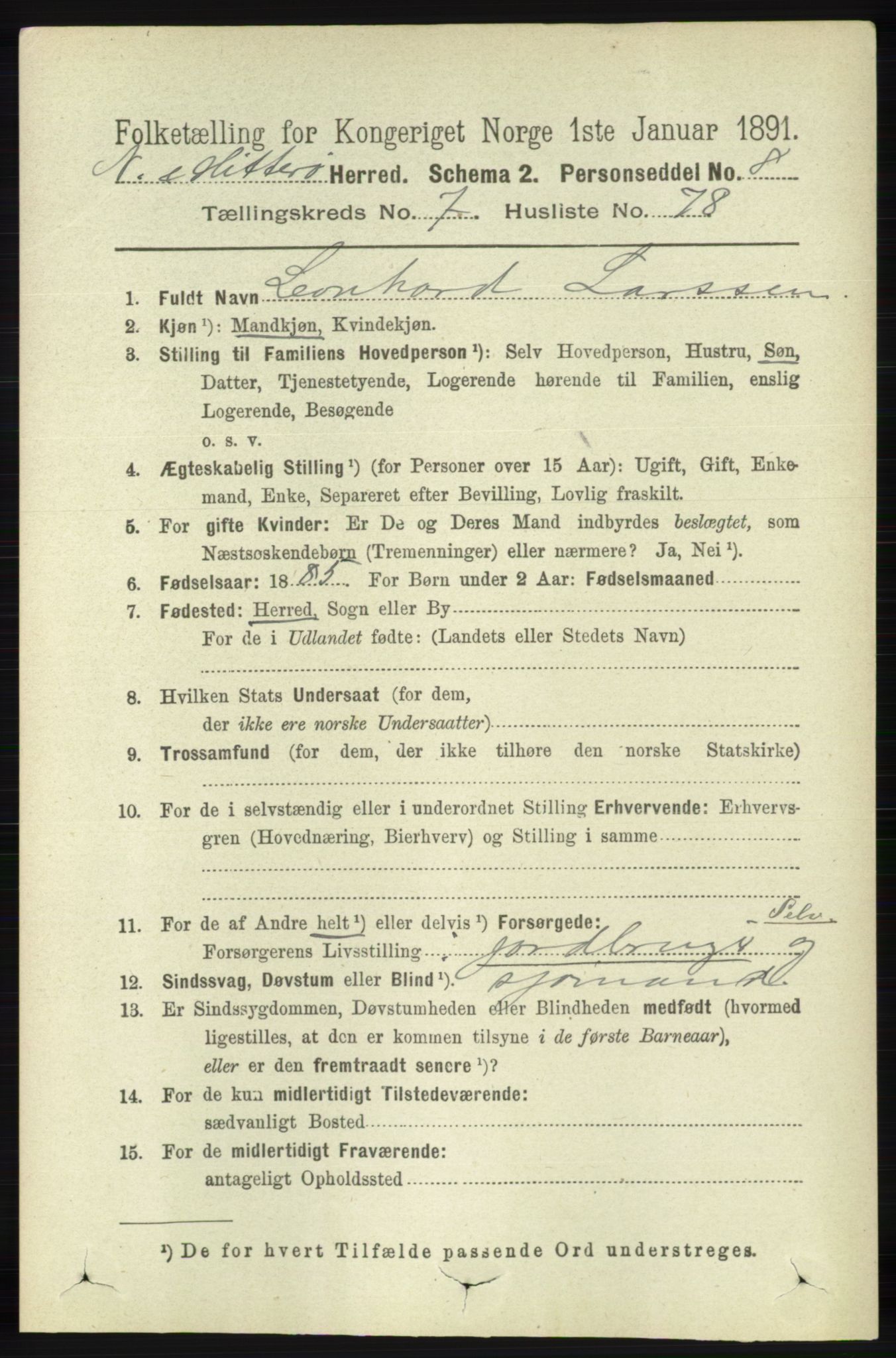 RA, 1891 census for 1043 Hidra og Nes, 1891, p. 3188