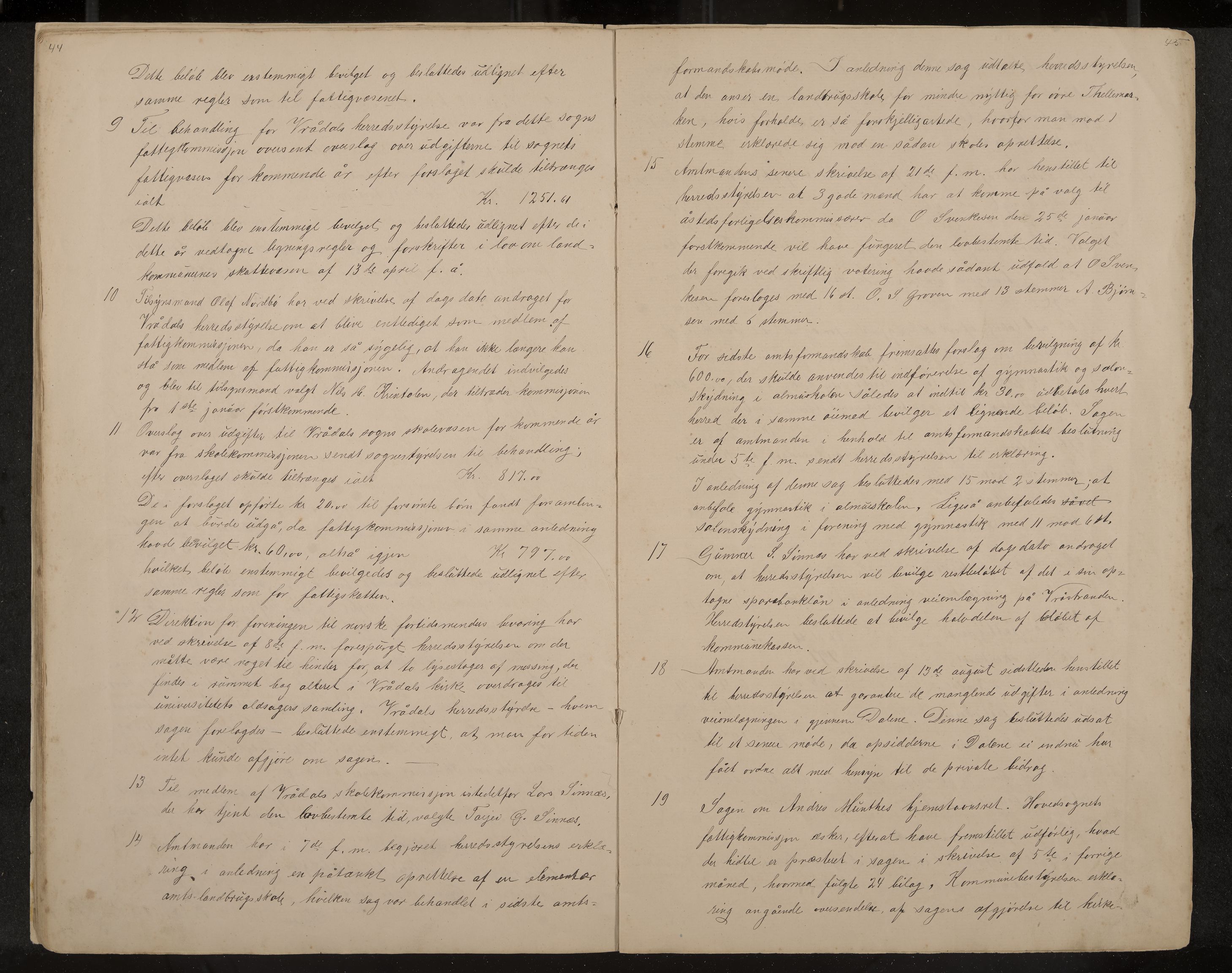 Kviteseid formannskap og sentraladministrasjon, IKAK/0829021/A/Aa/L0041: Utskrift av møtebok, 1882-1884, p. 44-45