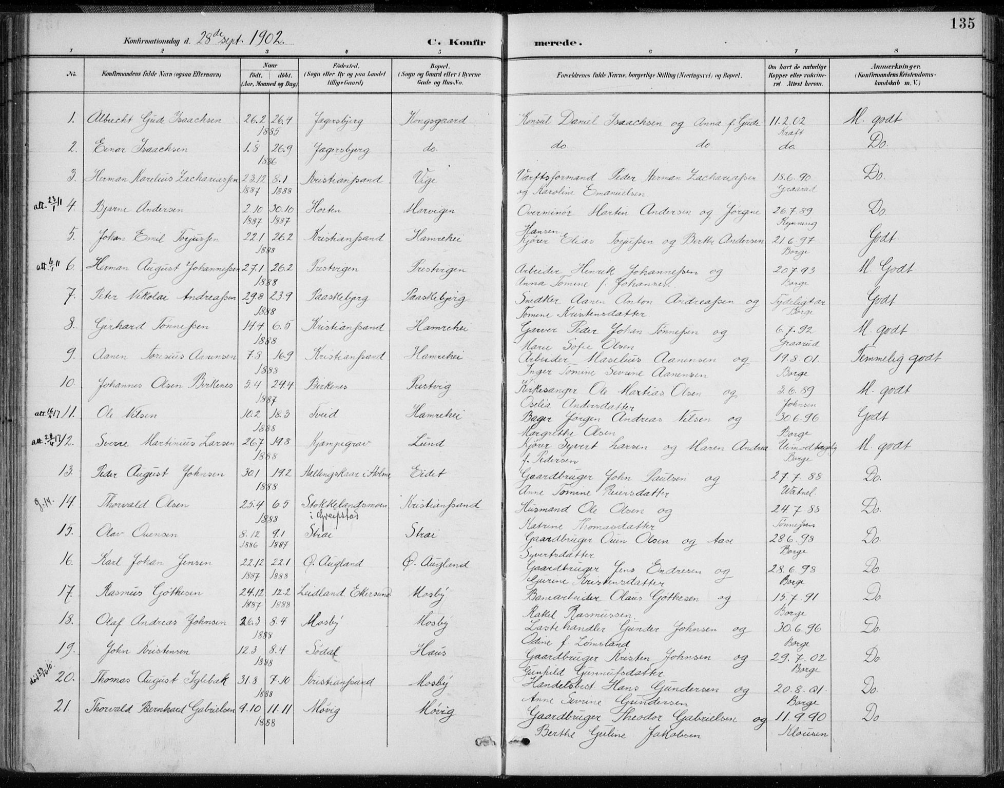 Oddernes sokneprestkontor, AV/SAK-1111-0033/F/Fa/Faa/L0010: Parish register (official) no. A 10, 1897-1911, p. 135