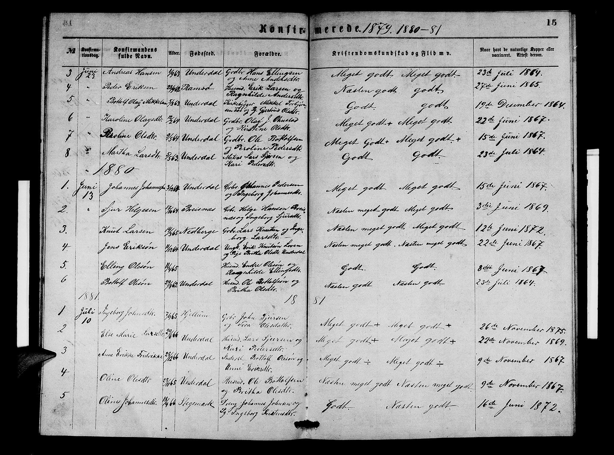 Aurland sokneprestembete, SAB/A-99937/H/Hb/Hbd/L0001: Parish register (copy) no. D 1, 1868-1882, p. 15