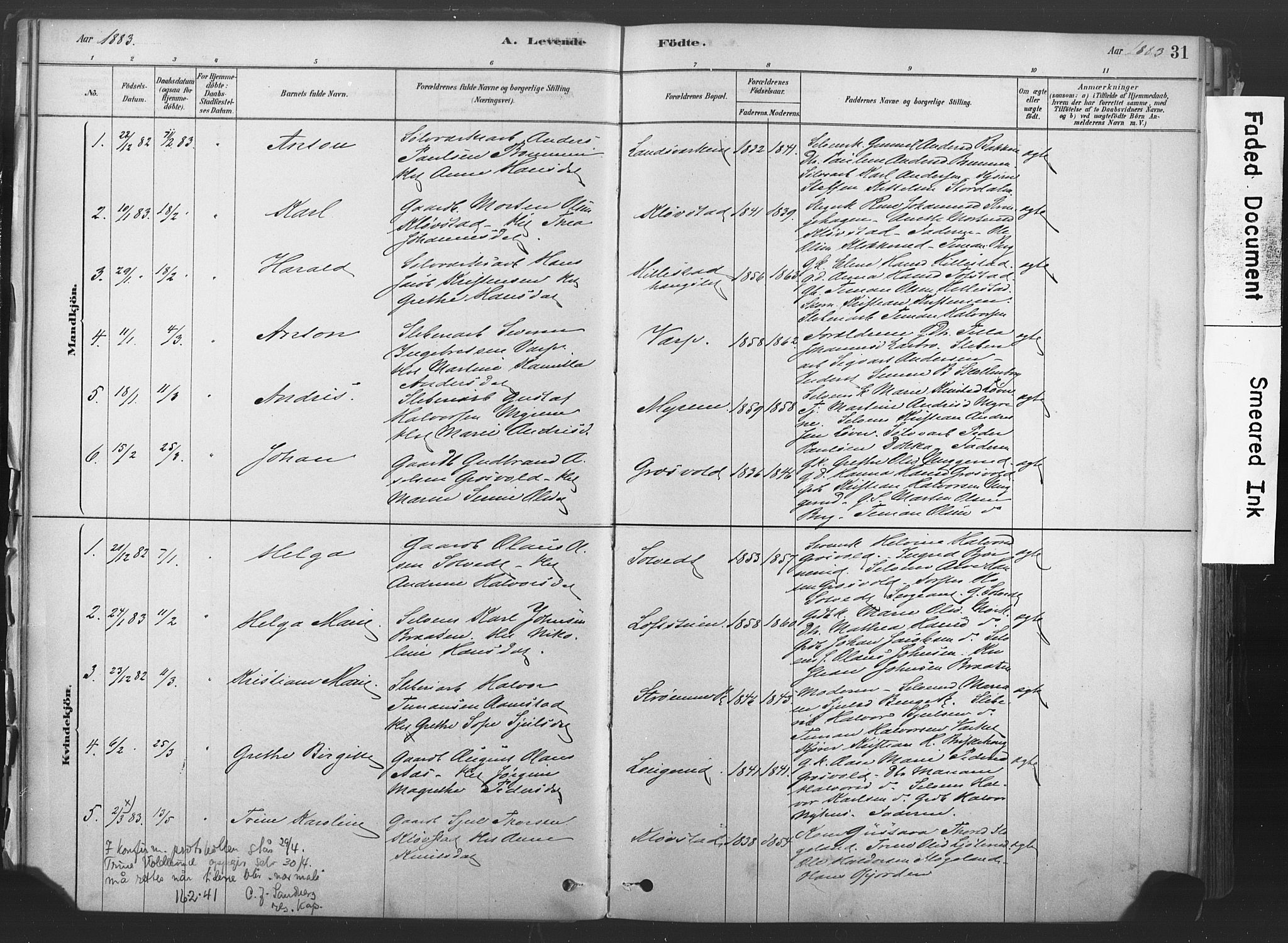 Sandsvær kirkebøker, AV/SAKO-A-244/F/Fd/L0001: Parish register (official) no. IV 1, 1878-1906, p. 31