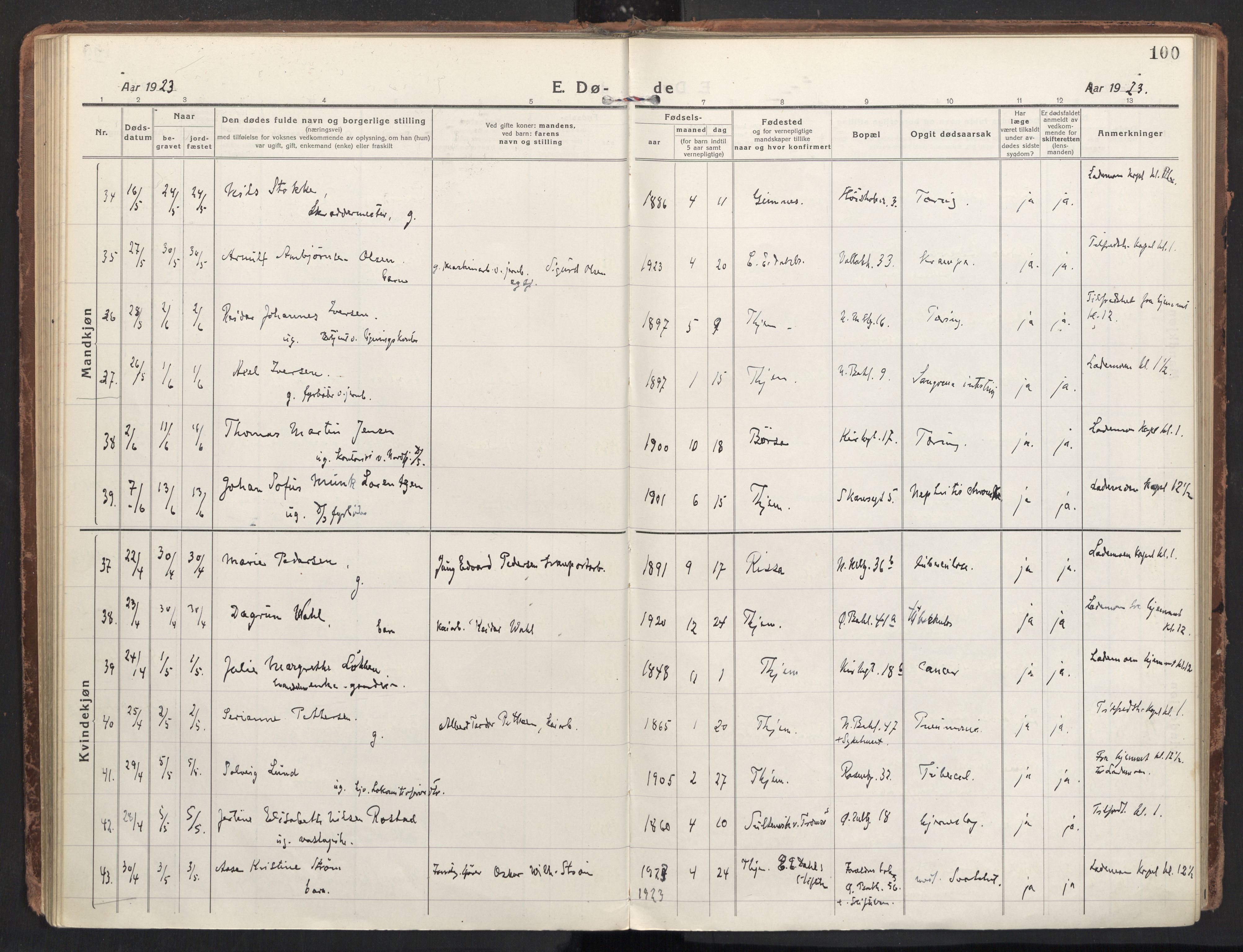 Ministerialprotokoller, klokkerbøker og fødselsregistre - Sør-Trøndelag, AV/SAT-A-1456/604/L0207: Parish register (official) no. 604A27, 1917-1933, p. 100